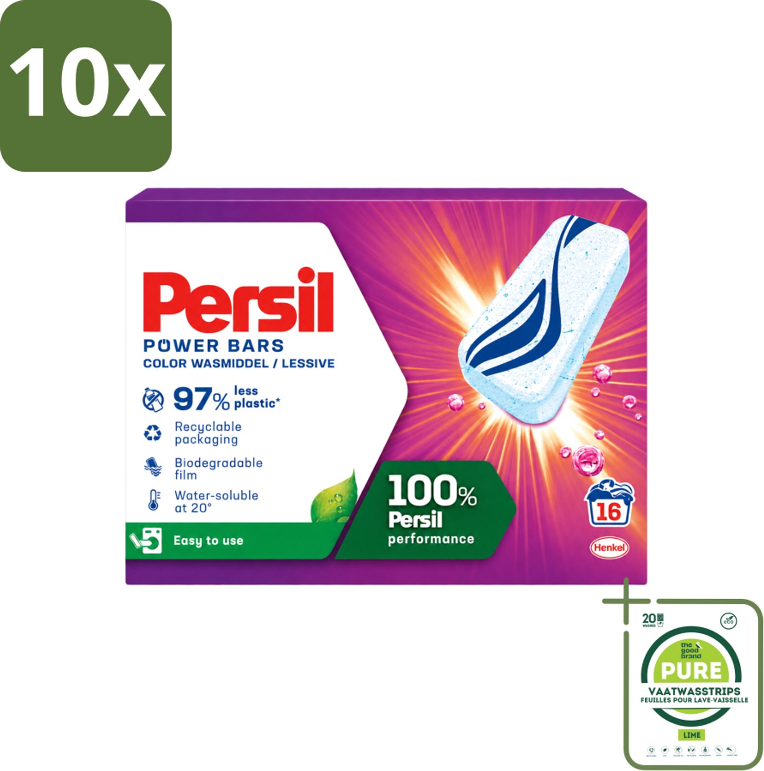 10 x Persil Power Bars - Wasmiddeltabletten - Gekleurde Was - 16 Wasbeurten - Grootverpakking - Vaatwasstrips - Wasmiddelbar - Gekleurde Was - Wasmiddel Tabletten - Duurzame Was - Milieuvriendelijke Was