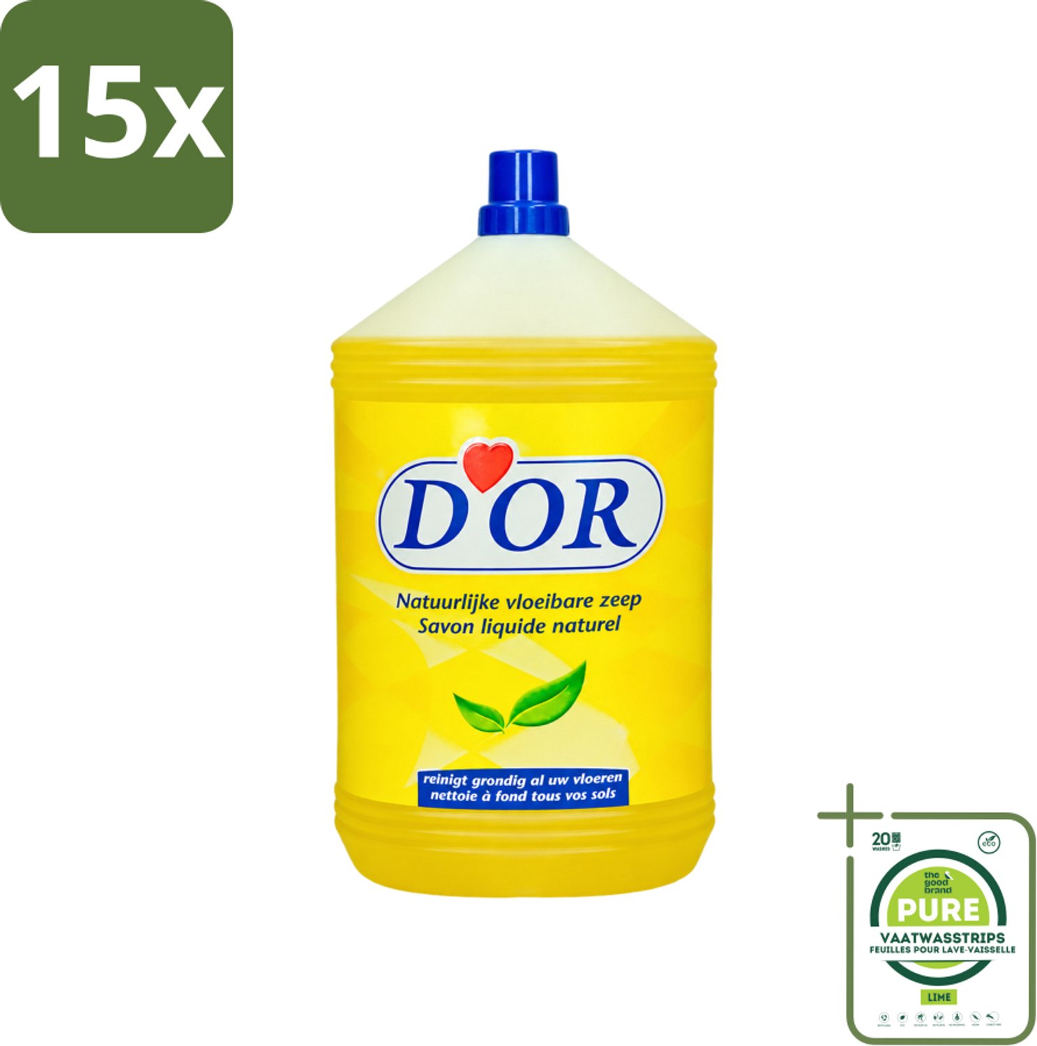 15 x D'Or - Natuurlijke Vloeibare Zeep - Voor Vloeren en Tegels - 5 liter - Grootverpakking - Vaatwasstrips - Vloer Reinigen - Vloer Schoonmaken - Vloer Reinigingsmiddel - Natuurlijke Zeep - Vloer Reinigen Binnen