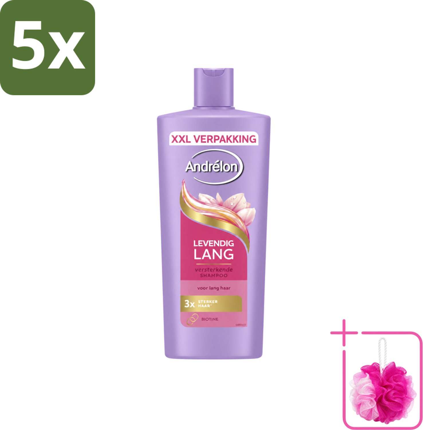5 x Andrélon – Shampoo – Levendig Lang – 685 ml - Bulkverpakking - Lang haar verzorging - Douchemop - Biotine shampoo