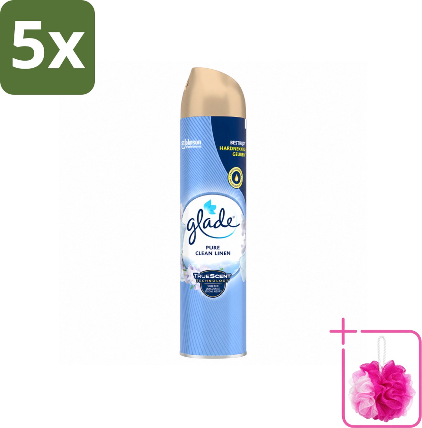 5 x Glade – Luchtverfrisser Spray – Pure Clean Linen – 300 ml - Bulkverpakking - Luchtverfrisser linnen geur - Douchemop - Frisse luchtverfrisser spray