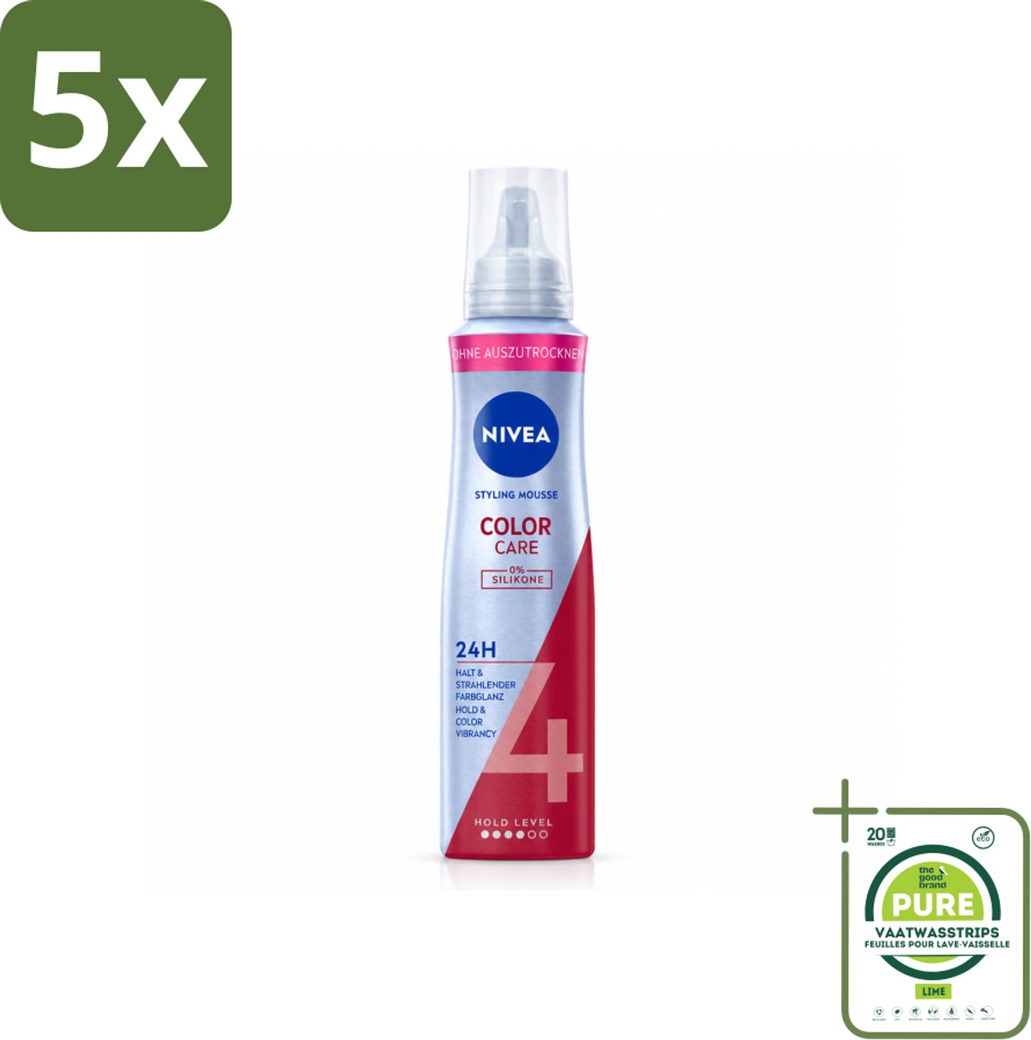 5 x NIVEA – Haarmousse – Color Care & Protect – 150 ml - Grootverpakking - Vaatwasstrips - Haarkleur Bescherming - Haarmousse - Panthenol - Vitamine B3 - Heat Activated Care Technology