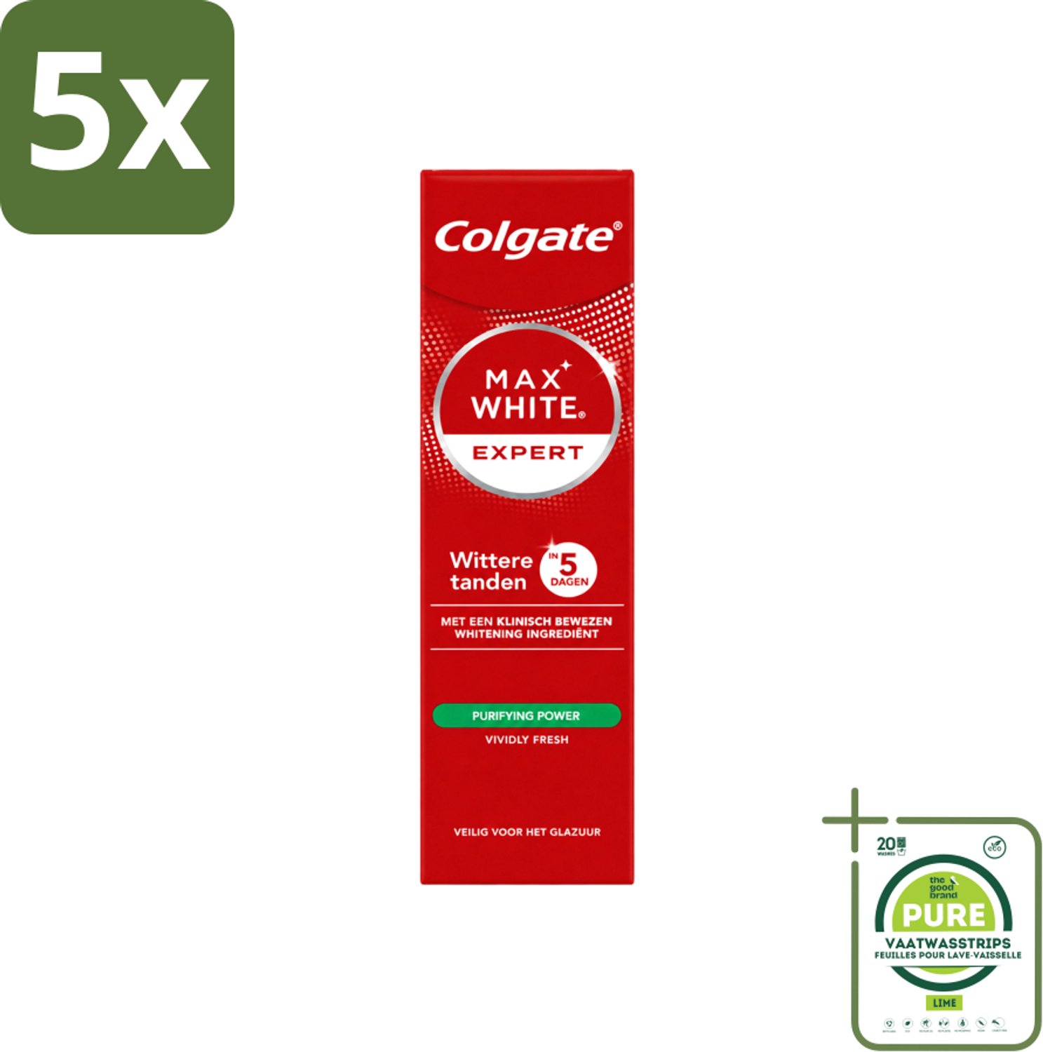 5 x Colgate – Max White Expert Purifying Power – Tandpasta – 75 ml - Grootverpakking - Vaatwasstrips - Tandpasta - Witte Tanden - Glimlach Verhelderen - Waterstofperoxide - Koffie En Thee Vlekken