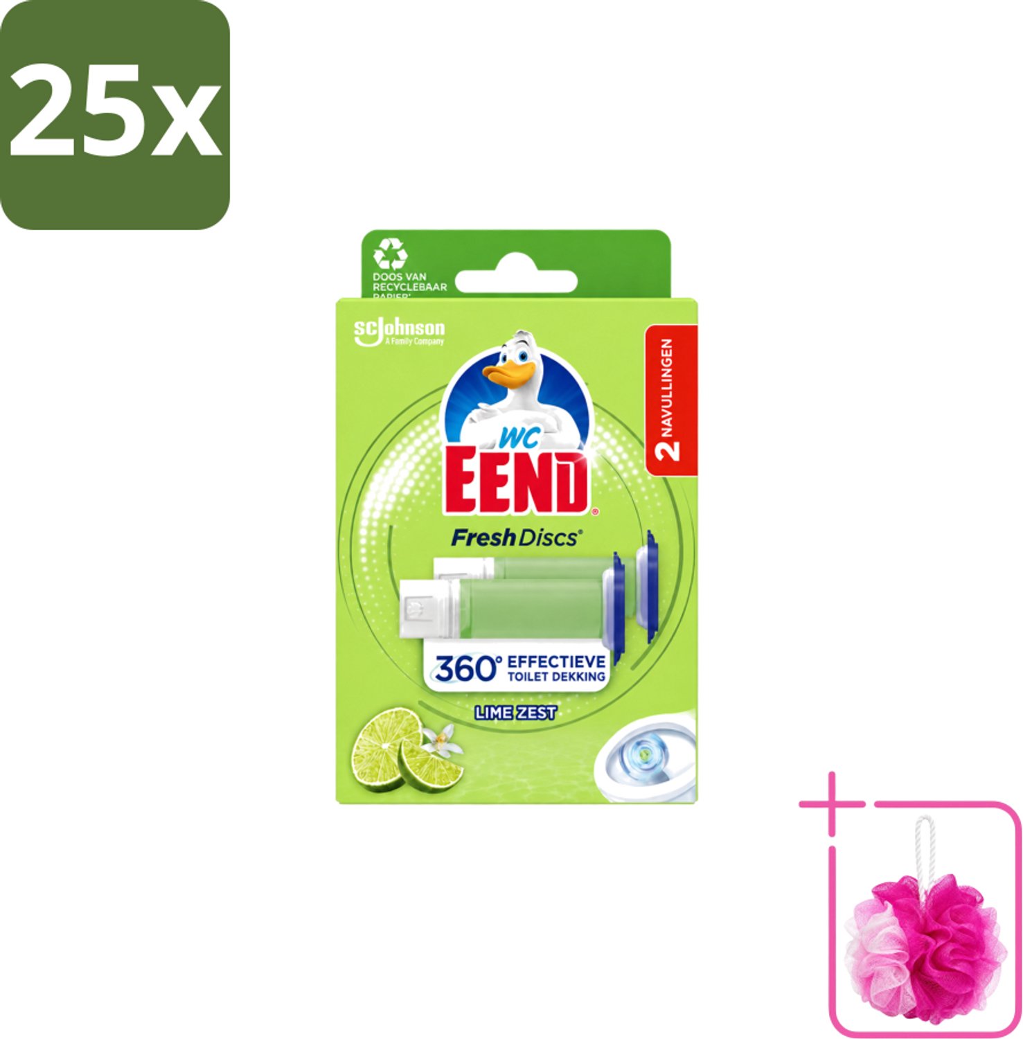 25 x WC Eend – Fresh Discs – Duo Navulling – Lime Zest – 72 ml - Bulkverpakking - Toilet reinigen - Douchemop - Toilet hygiëne