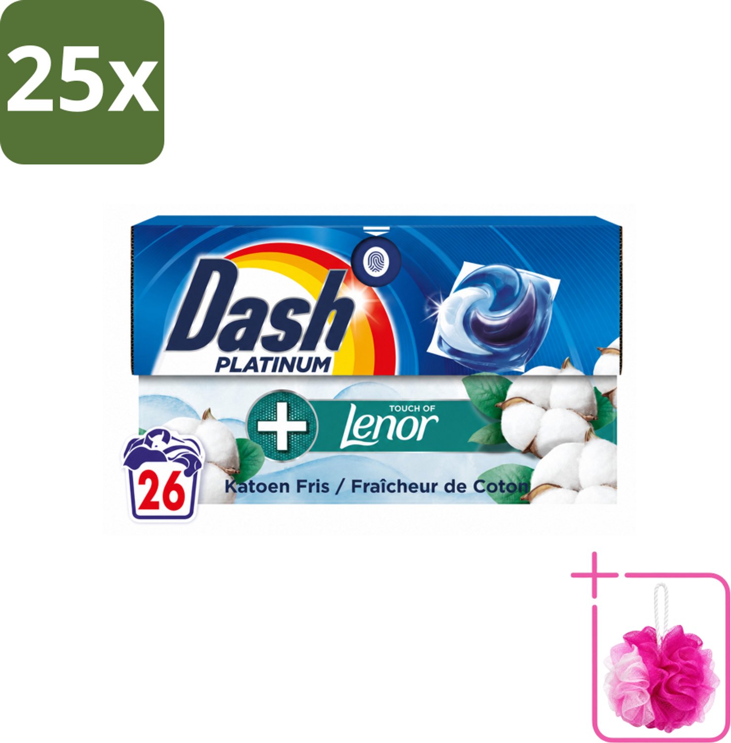 25 x Dash – Wasmiddelcapsules – 4in1 Pods Katoen Fris – 26 capsules - Bulkverpakking - Wasmiddel - Douchemop - Wascapsules