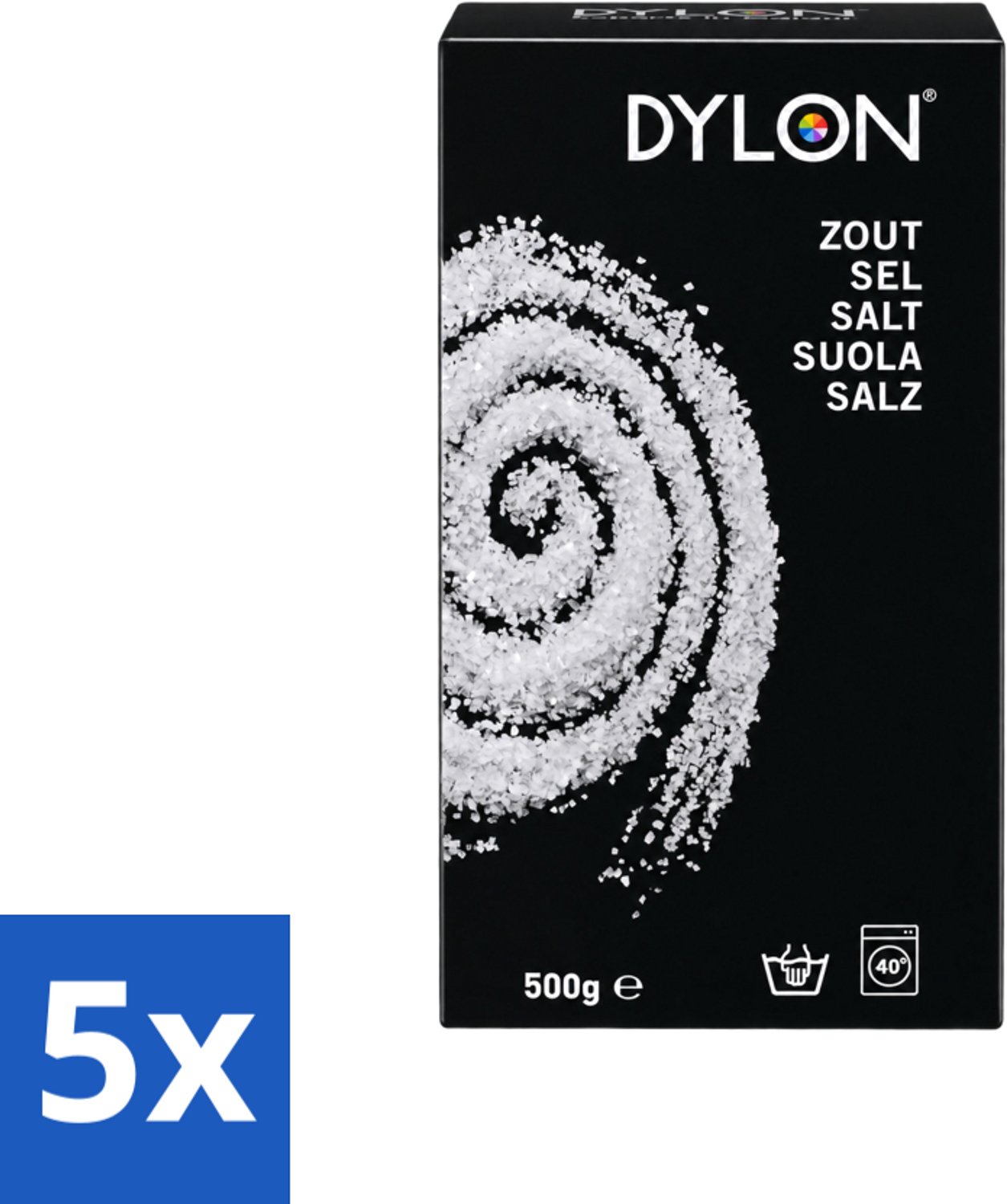 5 x Dylon - Zout - Voor Handwas Textielverf - Optimale Kleurresultaten - 500g - Voordeelverpakking - 5 stuks