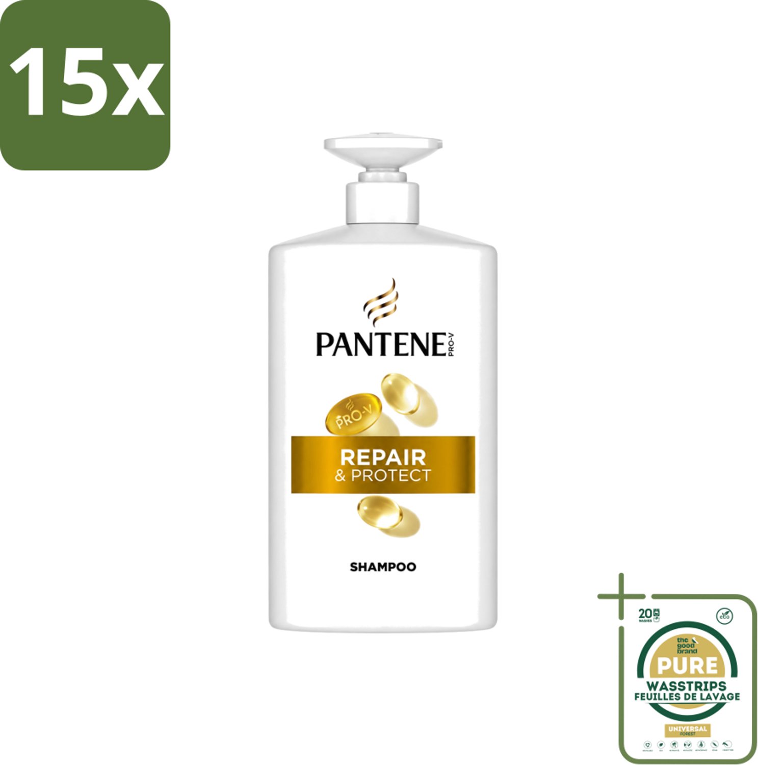 15 x Pantene - Pro-V – Shampoo – Repair & Protect – 1000 ml - Wasstrips - Haarschade - Haarbescherming - Haarversterking - Haarverzorging - Schade Door Stylen