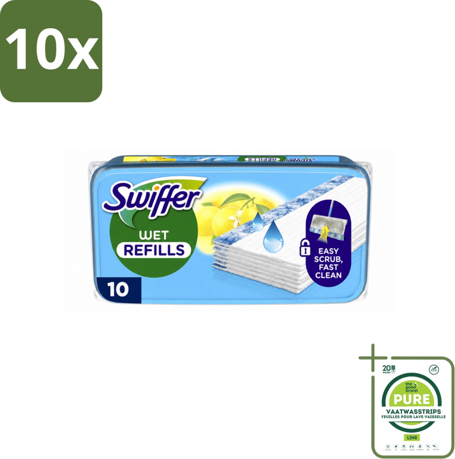 10 x Swiffer - Vloerdoekjes – Citrus Fresh – 10 doekjes - Grootverpakking - Vaatwasstrips - Vloerdoekjes Navullingen - Schoonmaak Doekjes - Citroengeur - Schrobdoekjes - Vuil Oplossen