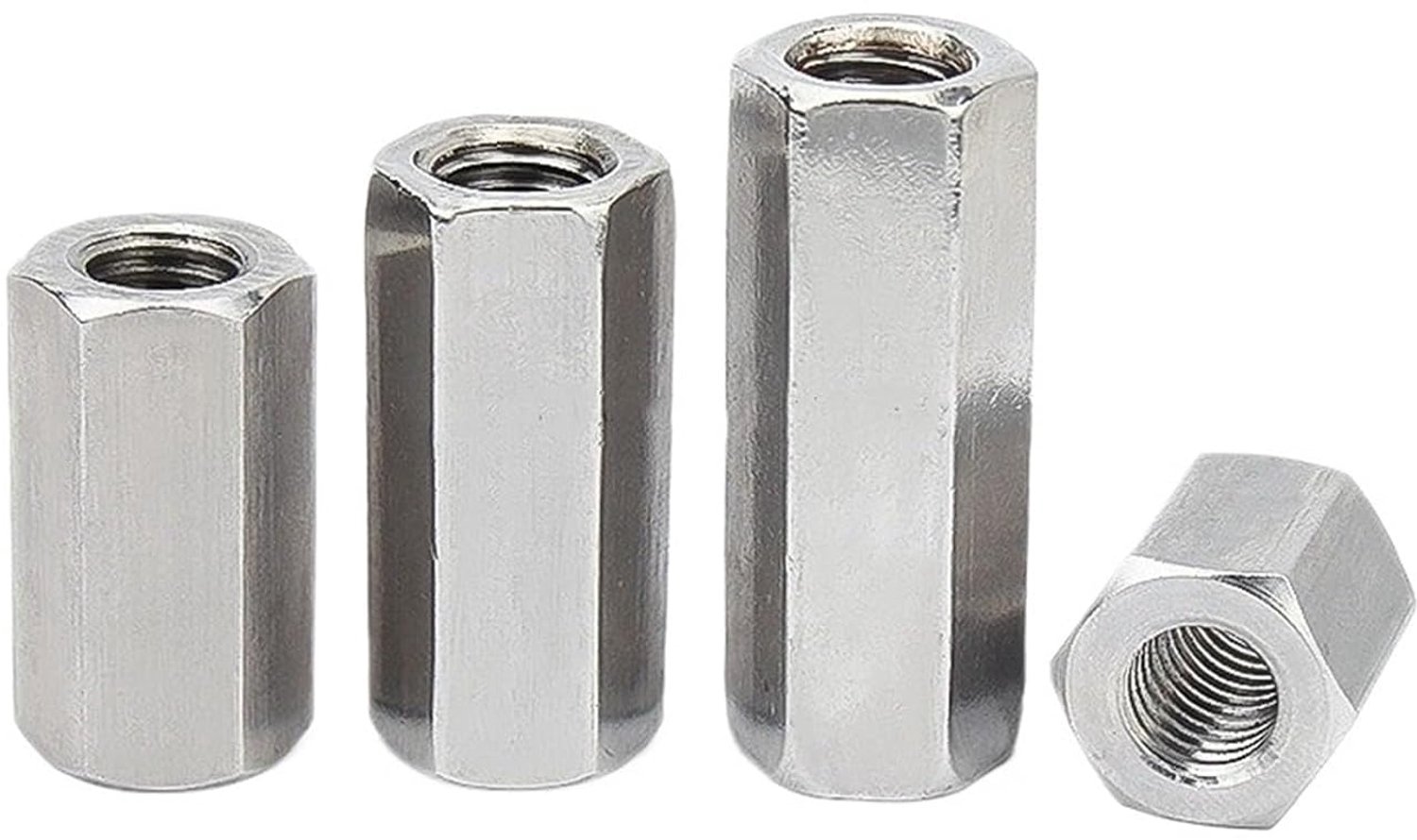 Koppelingsmoer, 1/2/5 stuks 304 roestvrij staal M5-M12 lange zeskantige koppelingsmoer zilver((1pcs) M12x19x20mm)