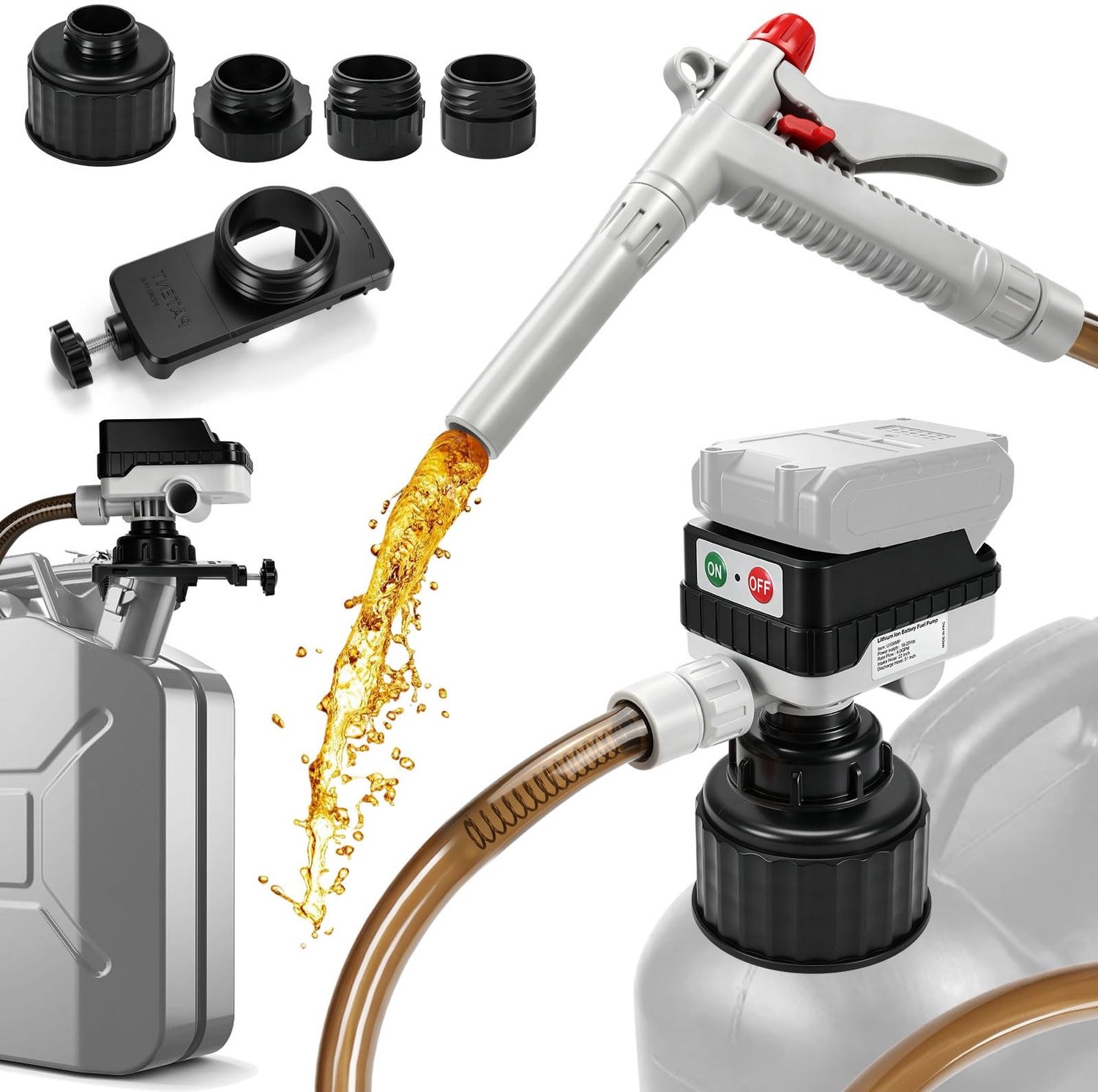 Draagbare Brandstofpomp voor 18V Accu met 4 Adapters
