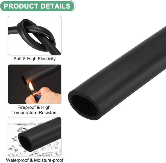 50mm Isolatie Schuim Buis, ID 64mm OD 1m Lengte, Zacht Flexibel Schuim voor Handleiding Ondersteuning, Gitaarstandaard en Dakdragers - Zwart — afbeelding 5