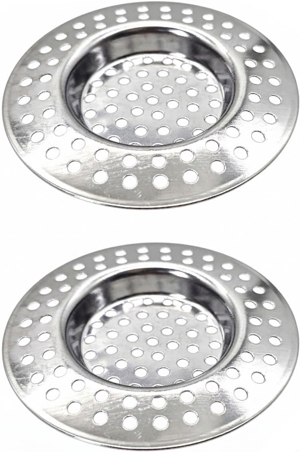 JZK Set van 2 roestvrijstalen gootsteenfilters, 7,5 cm afvoerbeschermer en haarvanger voor badkamer, bad en douche, anti-verstopping metalen filtergaa
