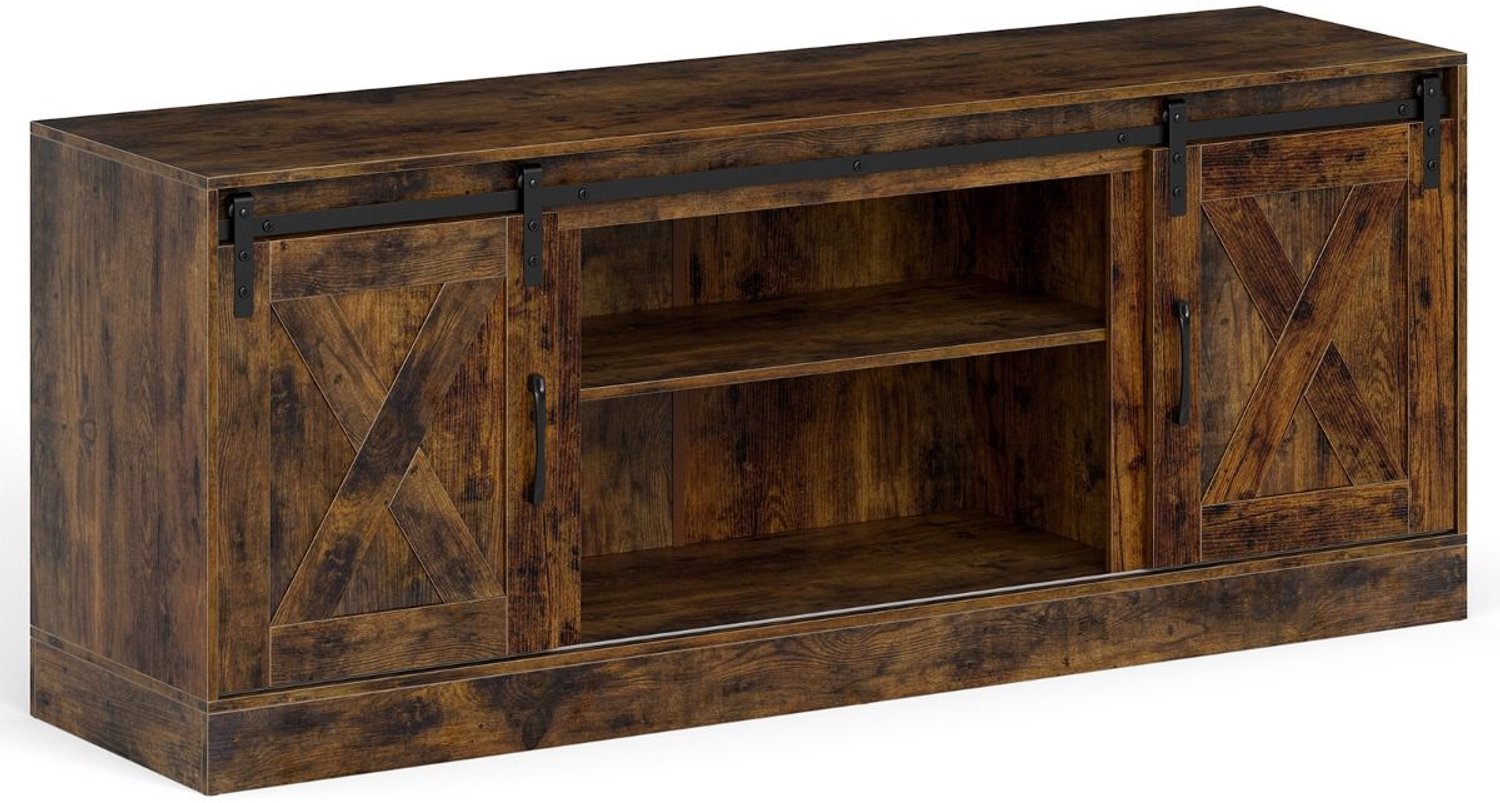 SureDeal® - TV Meubel - Televisie kast - Schuifdeuren Schuurstijl - Verstelbare Planken - 150x39x60 cm - Koffiebruin