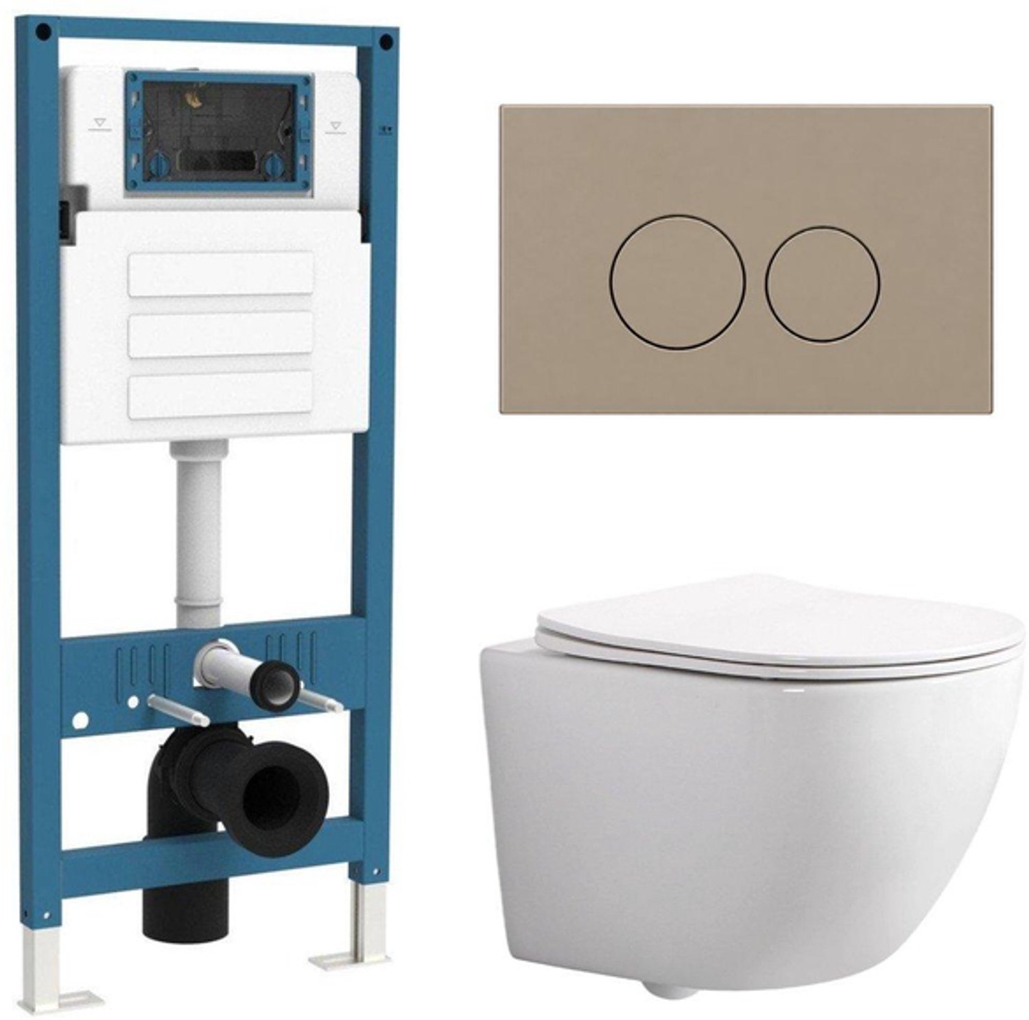 QeramiQ Dely Swirl Compact Toiletset - inbouwreservoir QeramiQ flush - slim zitting - kunststof bedieningsplaat taupe - ronde knoppen - glans wit