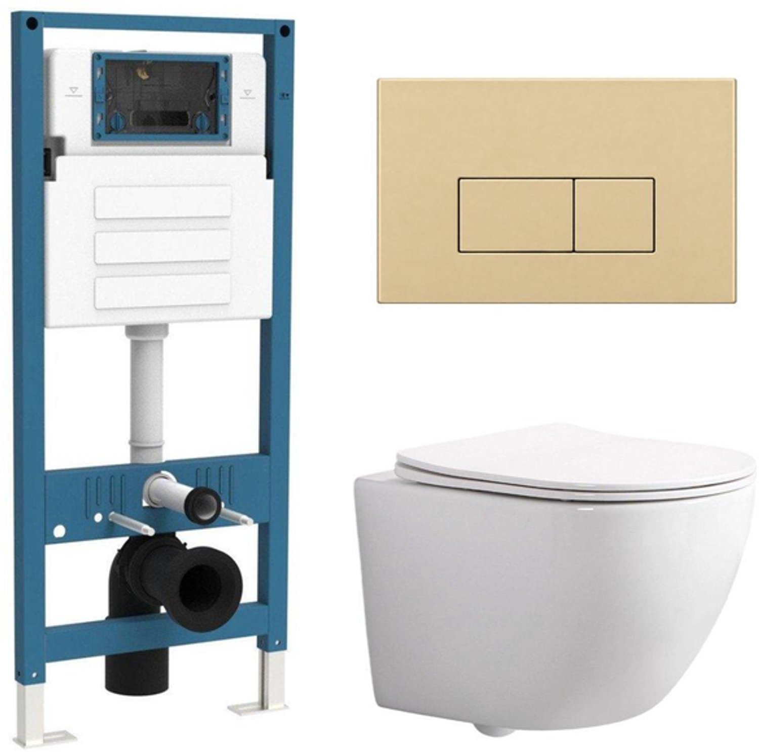 QeramiQ Dely Swirl Compact Toiletset - inbouwreservoir QeramiQ flush - slim zitting - kunststof bedieningsplaat beige - rechthoekige knoppen - glans wit
