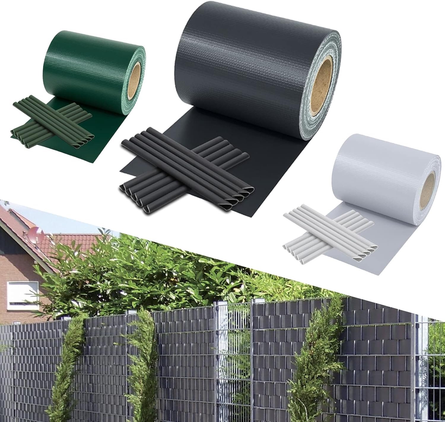 Inkijkwerende stroken voor dubbelstaafmatten, 210 m x 19 cm, pvc, inclusief 180 clips, weerbestendig, 450 g/m², voor tuinhek, balkon, dubbelstaafmat hek, antraciet