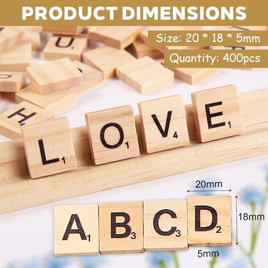 400 stuks houten letters, klein om te knutselen, letters hout alfabet A tot Z, puzzel om te spelen, letters, tegels met cijferwaarden voor kinderopvoeding, doe-het-zelf kunsthandwerk — afbeelding 3