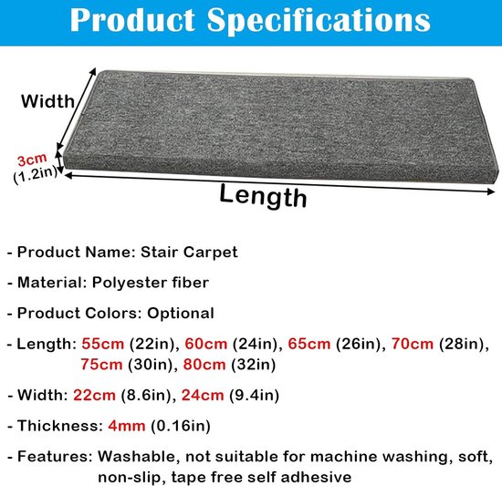 20 stuks Bullnose tapijt traptreden - zacht afpellen en opplakken, visgraatontwerp, 70 cm x 24 cm, antislipbescherming voor trappen, eenvoudige installatie, ideaal voor thuis en op kantoor — afbeelding 4