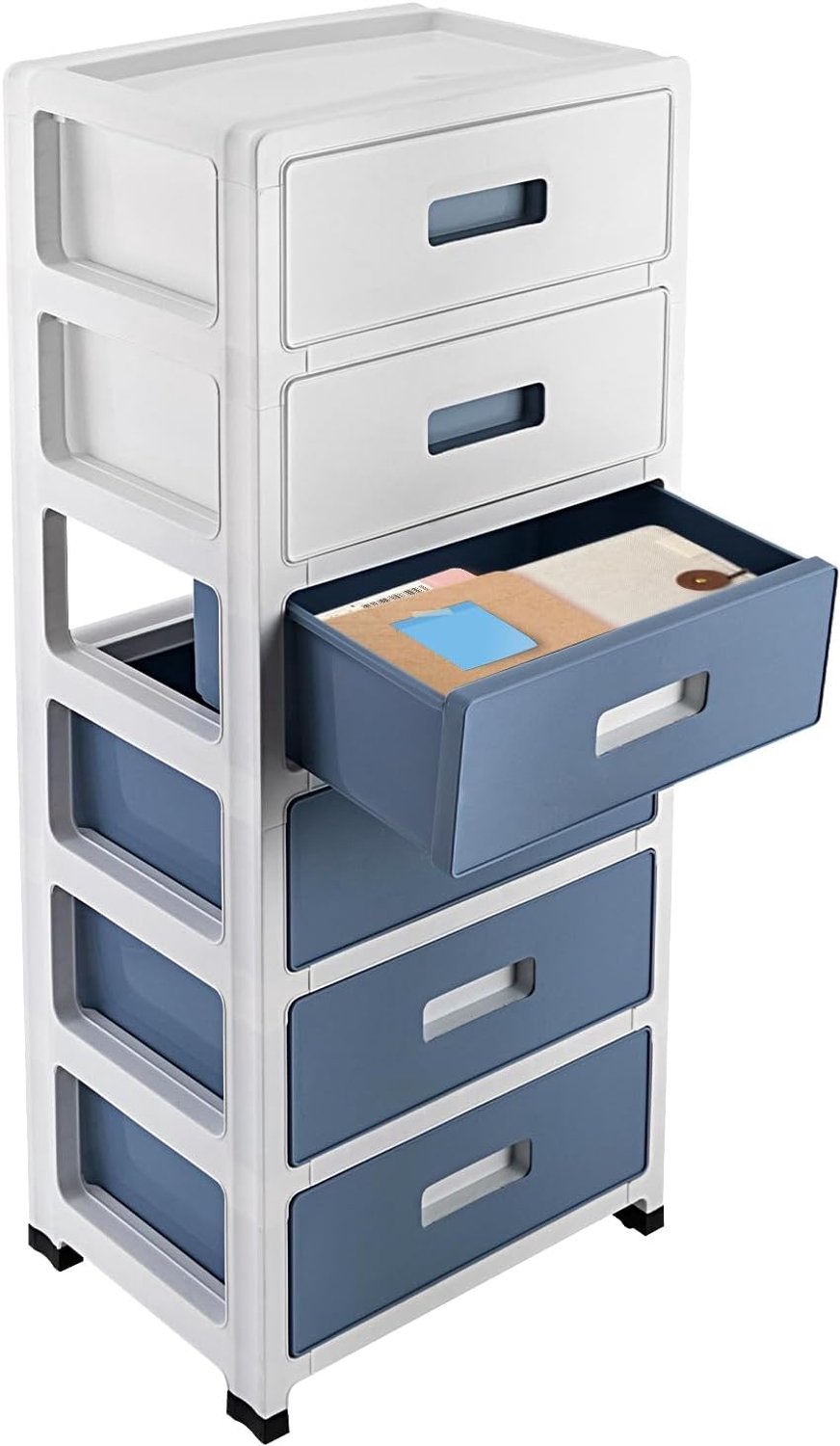 Plastic opbergkast, met wieltjes, rolcontainer, opbergsysteem, ladencontainer, 6 laden, oprolbare kantoorcontainer, commode, opbergsysteem, kunststof, voor slaapkamer, woonkamer, werkkamer