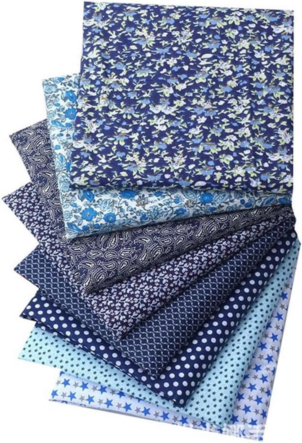 Katoenen stof, 8 stuks, 25 x 25 cm, katoen, per meter, patchwork, stofresten om te naaien, katoenen doek voor patchwork, quilten, doe-het-zelf handwerk, marineblauw