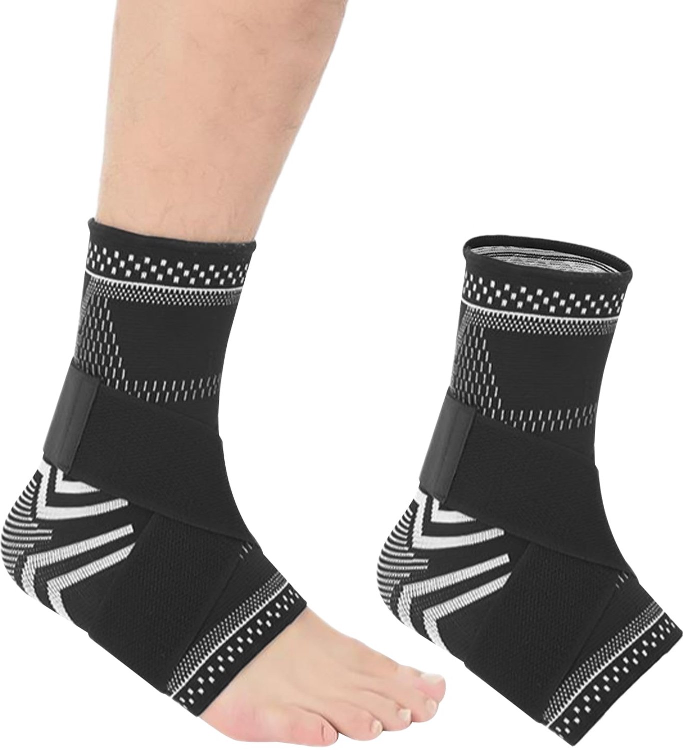 1 paar enkelbandages, voetsteun voor dames en heren, enkelsteun met riemen, gebreide, ademende enkelbandage voor sportbescherming en enkelpijnverlichting (zwart)