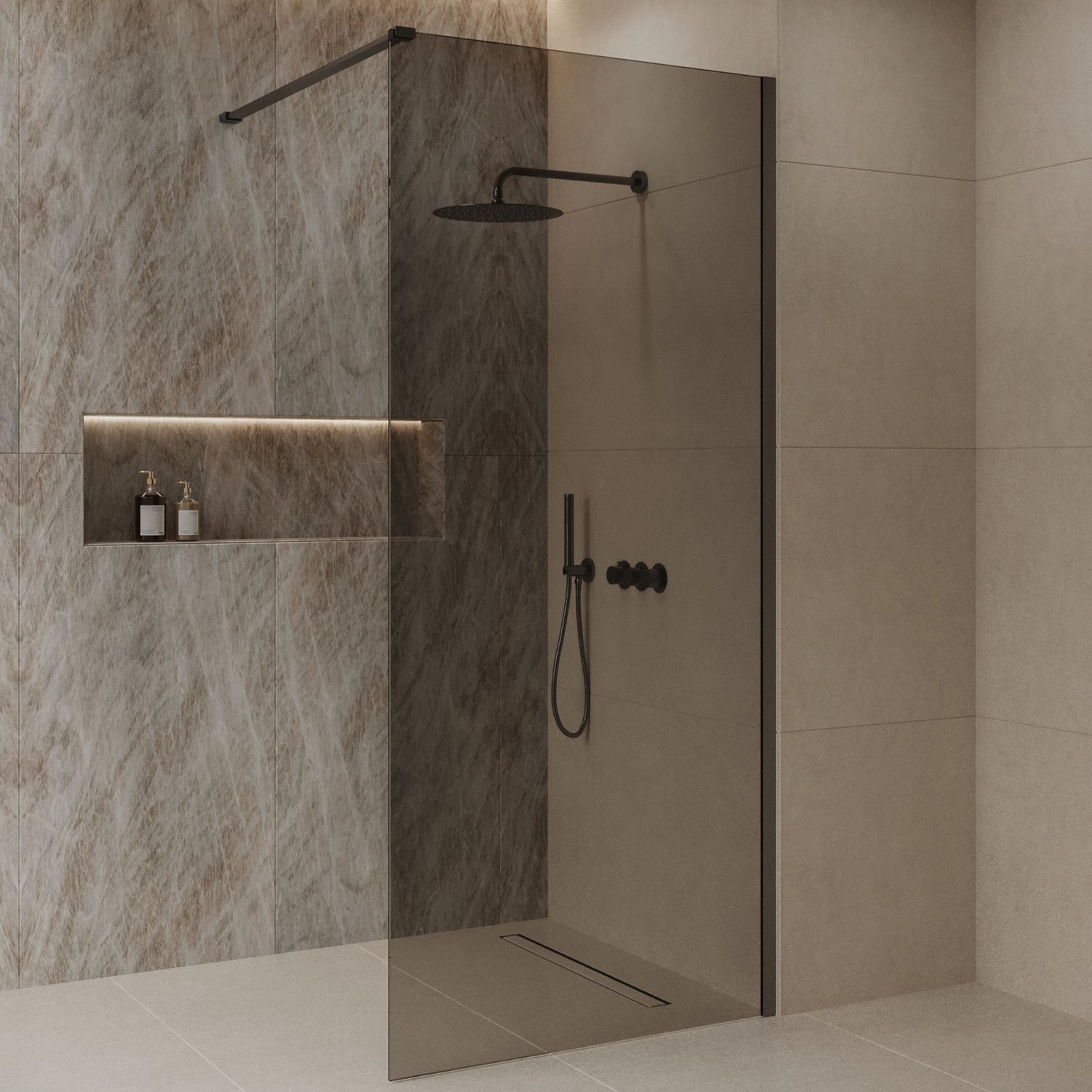 Sanitado Dalis Inloopdouche Rookglas Gunmetal Profielen 80x200 cm