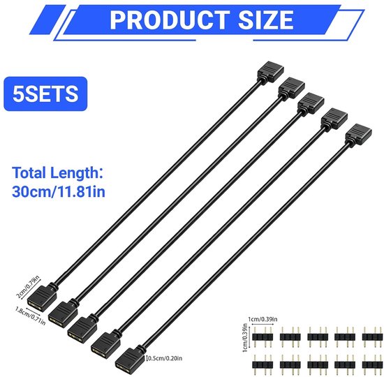 5 stuks RGB ARGB 5V 3-pin kabel voor PC-ventilator, ARGB-ventilator splitterkabel, ventilatorextensiekabel, PC-ventilatorhub en LED-synchronisatie — afbeelding 3
