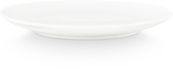 Eén wit, rond ontbijtbord van porselein, 18 cm.