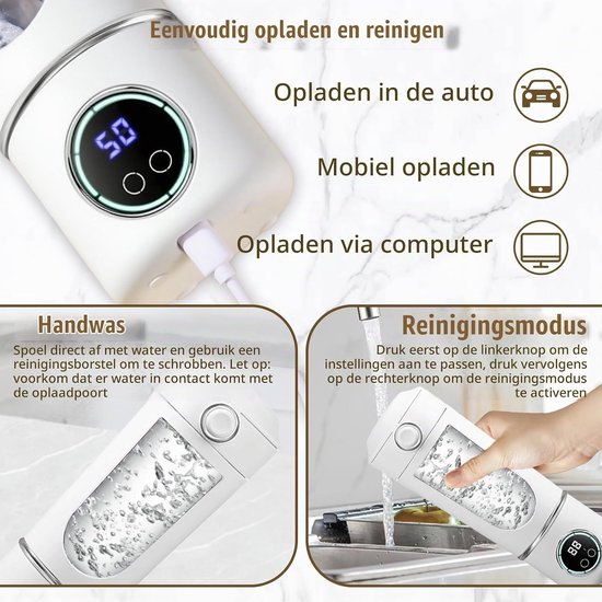 Draagbare Blender 700ml - 12 Bladen, Oplaadbaar via USB, Ideaal voor Smoothies, Shakes en Eiwitdranken met Zelfreinigingsfunctie en Extra Deksel — afbeelding 3
