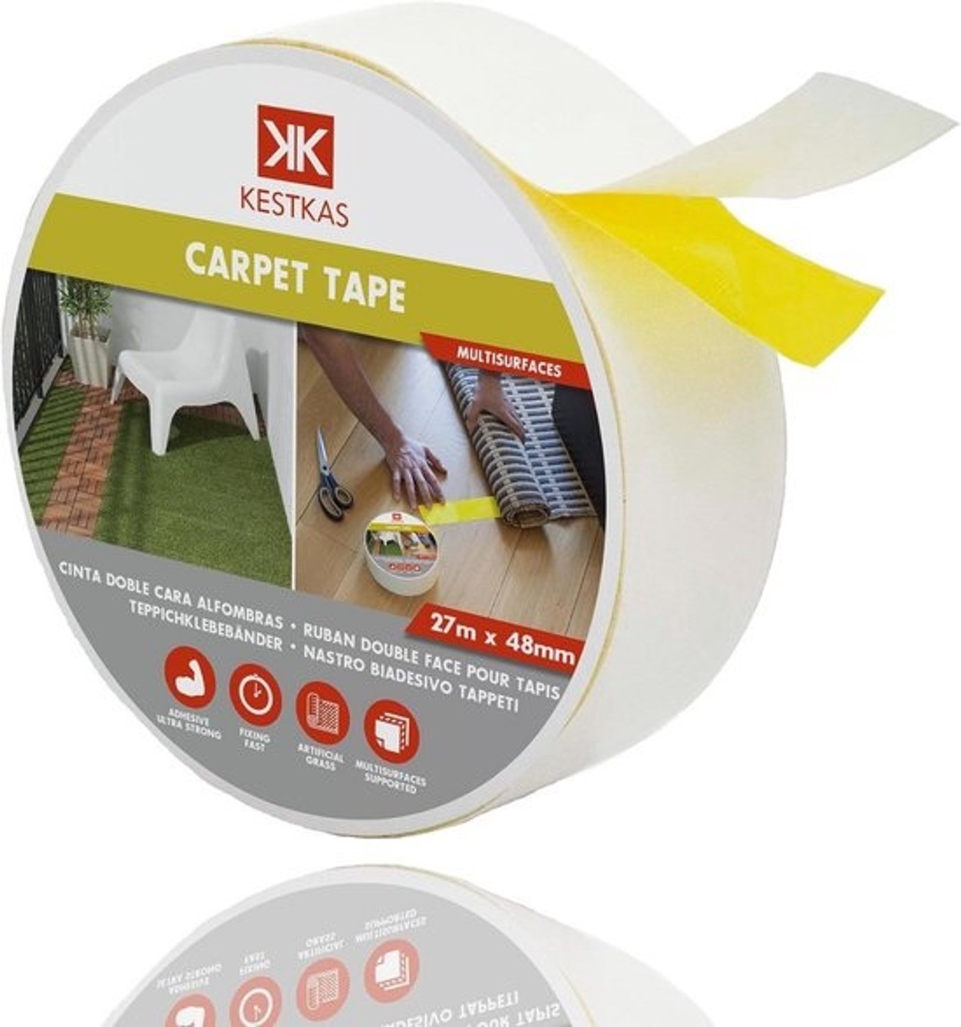 Extra sterke dubbelzijdige tape - Voor tapijten en kunstgras - 48mm x 27m