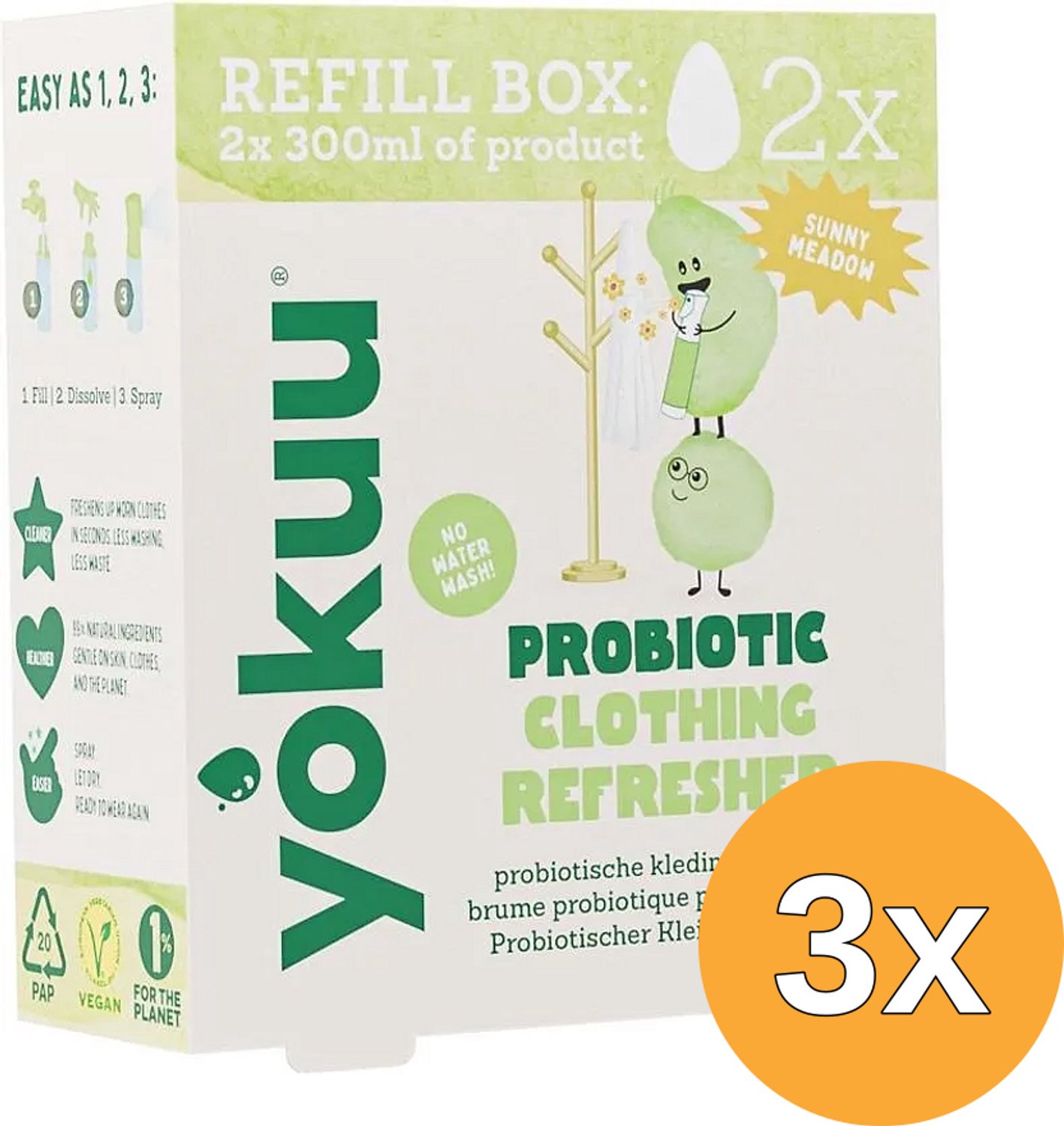3x Yokuu Probiotische Kledingopfrisser Navulverpakking (2 stuks)