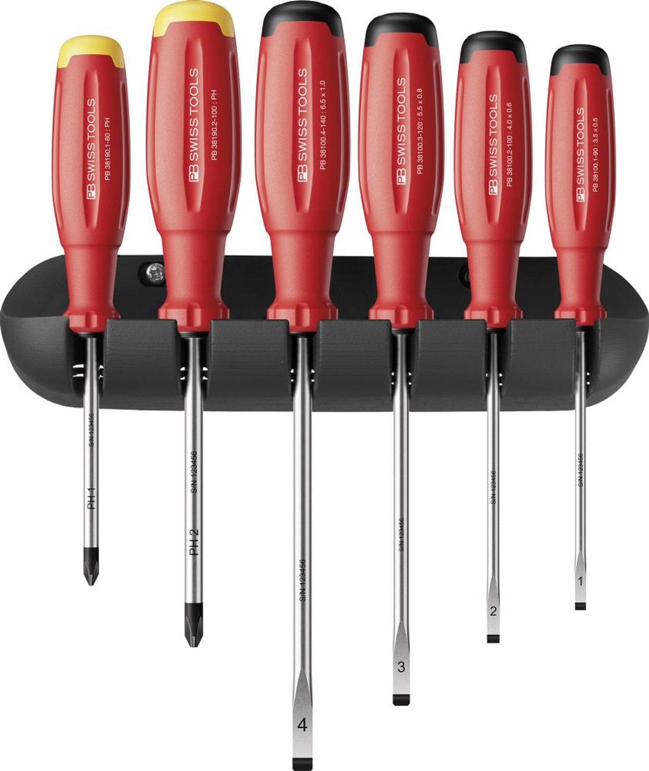 Schroevendraaierset 6-delig sleuf PH op wandhouder SwissGrip EVO PB Swiss