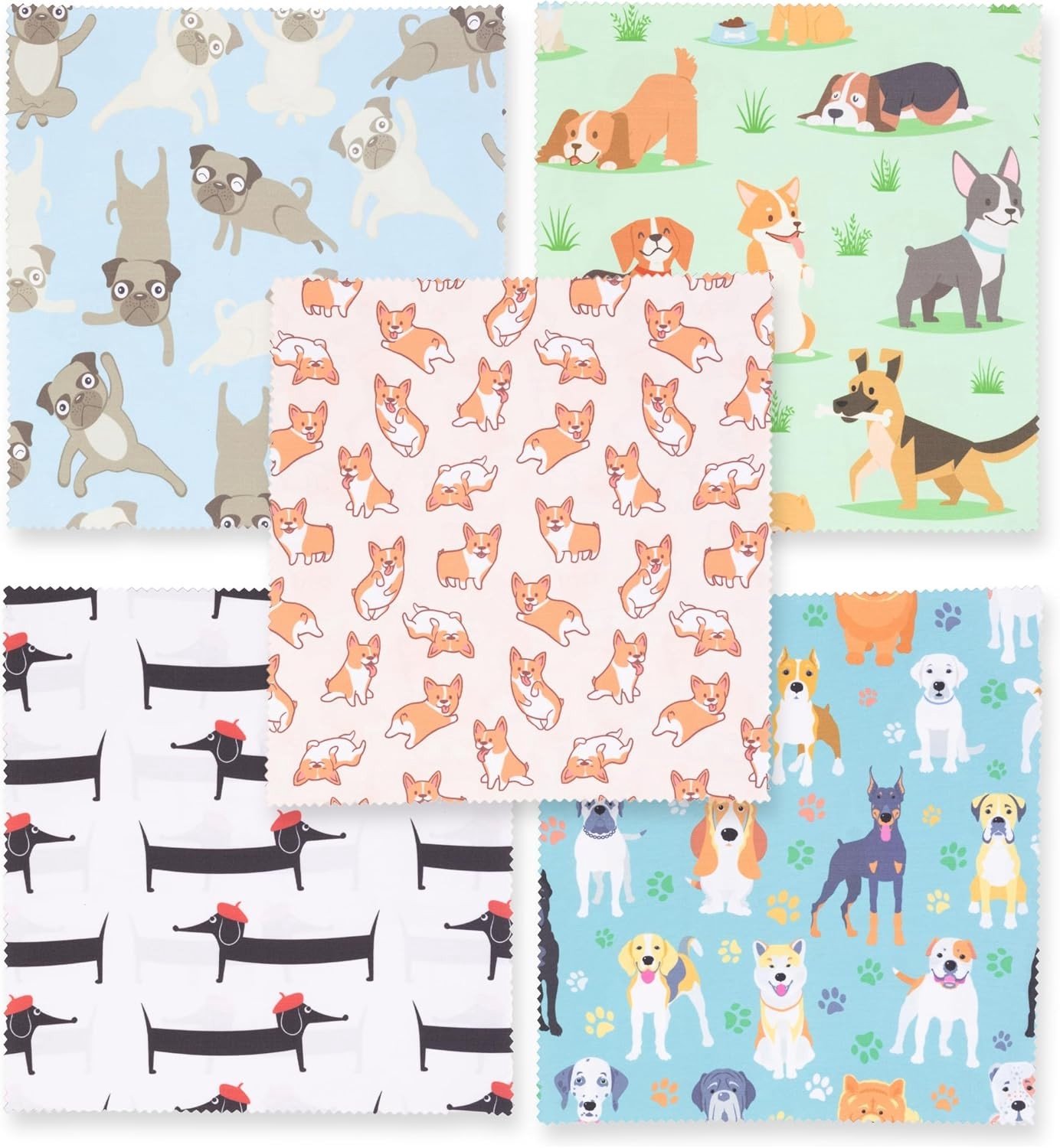 Microvezeldoeken - Set van 5 Honden - 20 x 20 cm - Pluisvrij en Wasbaar - Voor Hondenliefhebbers