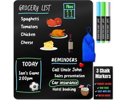 YES4QUALITY Magnetic Black Dry Erase Board for Refrigerator (19 x 13 inch), Stain Resistant with 3 Magnetic Fine Point Neon Chalk Markers and Eraser