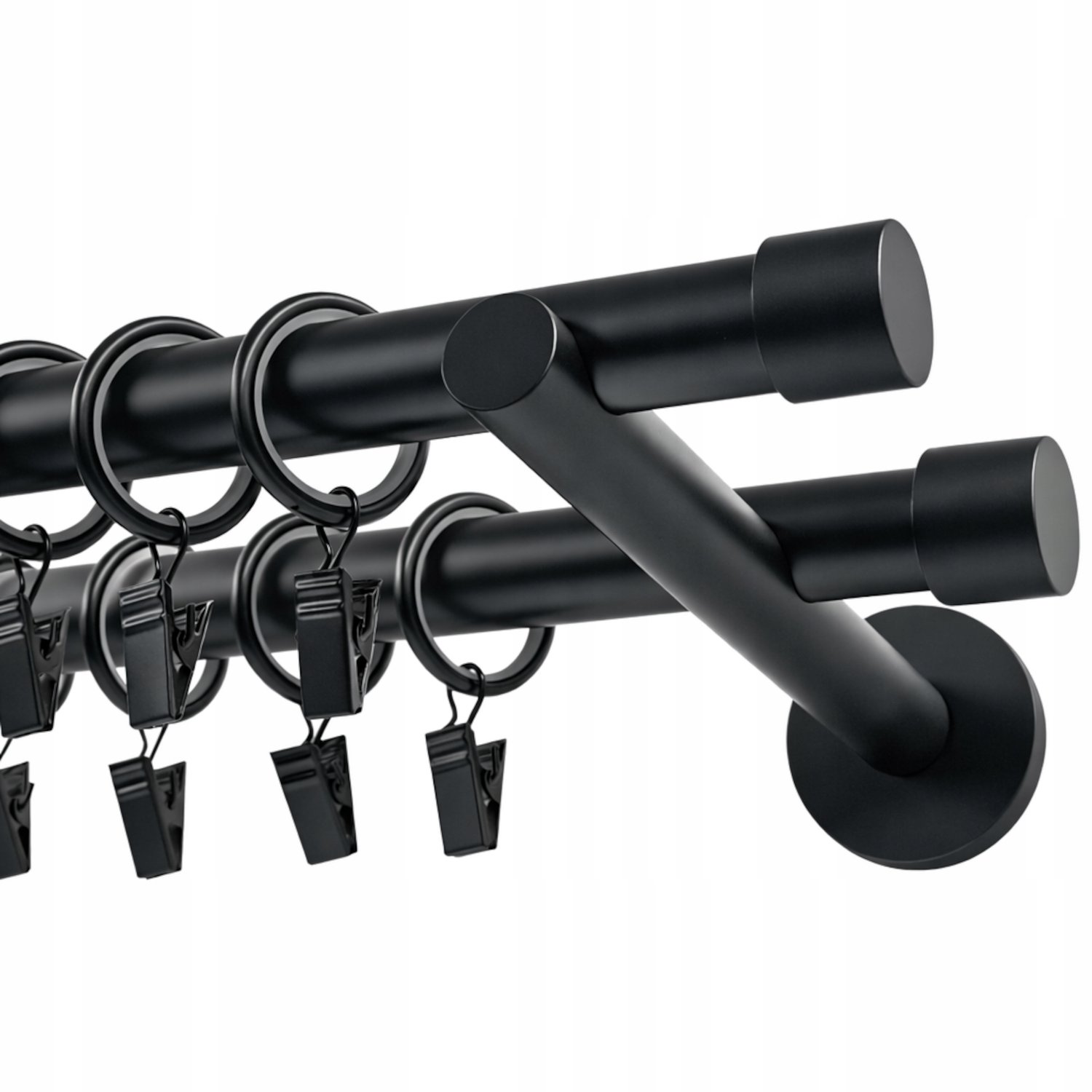 Dubbele Metalen Gordijnstang 120cm Zwart Mat 19mm Stille Ringetjes