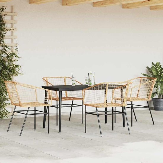 poly rattan poederstalen frame buiten eethoek bruin 140x70x74 cm — afbeelding 2