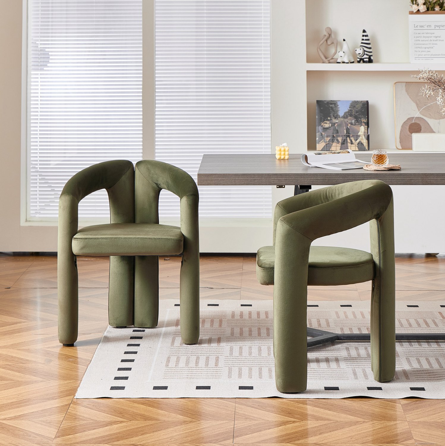 DESMIU Eetkamerstoel Set van 2 - Moderne Minimalistische Stoel Met Armleuningen - Voor Eetkamer Woonkamer En Kantoor - Velvet Groen
