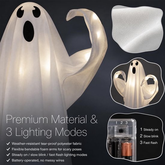 2 stuks Halloween decoratie outdoor geest, griezelige windzak, Halloween-decoraties hangend met led voor buiten, voortuin, terras, gazon, tuin, feestdecoratie — afbeelding 4