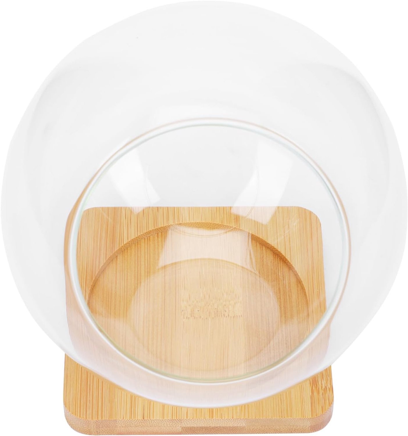 Micro Landscaping met Rond Schuin Glas Bamboe Onderzetter Lichtgewicht Decoratief Terrarium voor Kleine Planten Woonaccessoires Multifunctionele Opslaghouder voor Thuis Horeca