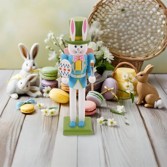 2 Stuks Delige Houten Paashaas Notenkraker Figuren Lente Paastafelstuk Decoratie Stevige Houten Nutcracker Centerpiece voor Feestelijke Eetkamer — afbeelding 4