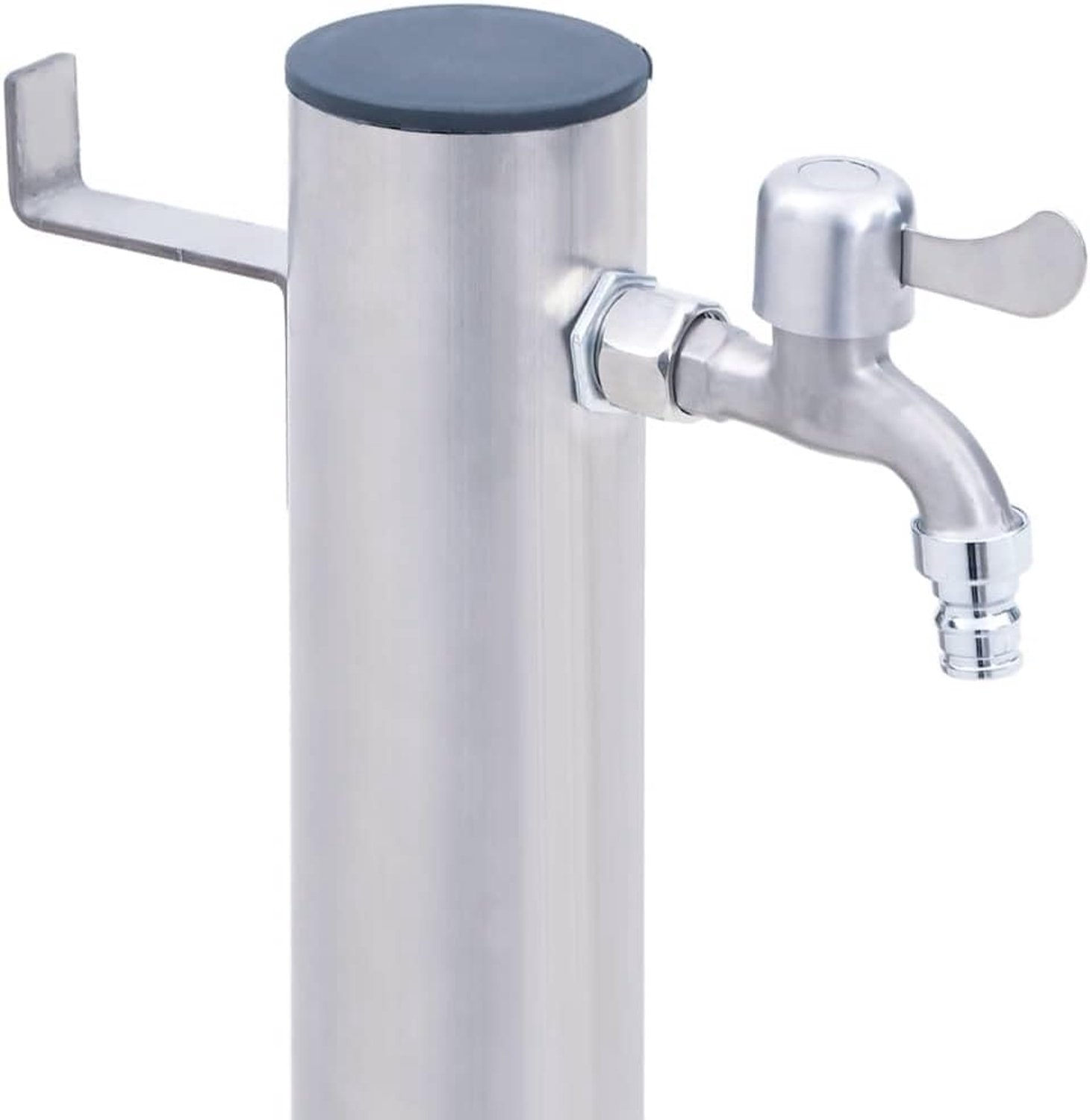 Waterkolom 100 cm roestvrij staal voor tuin, waterkraan met kraan, slanghouder en bodemplaat, robuust tuinwaterstation voor buiten