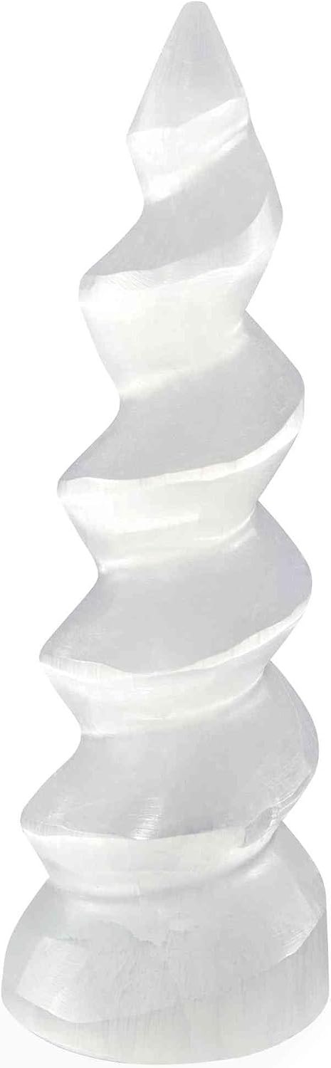 NKlaus Selenit Spiral Tower 14 cm Healing Stone for Meditation Chakra Compensation and Spiritual Energy Elegant Decoration and Protective Stone