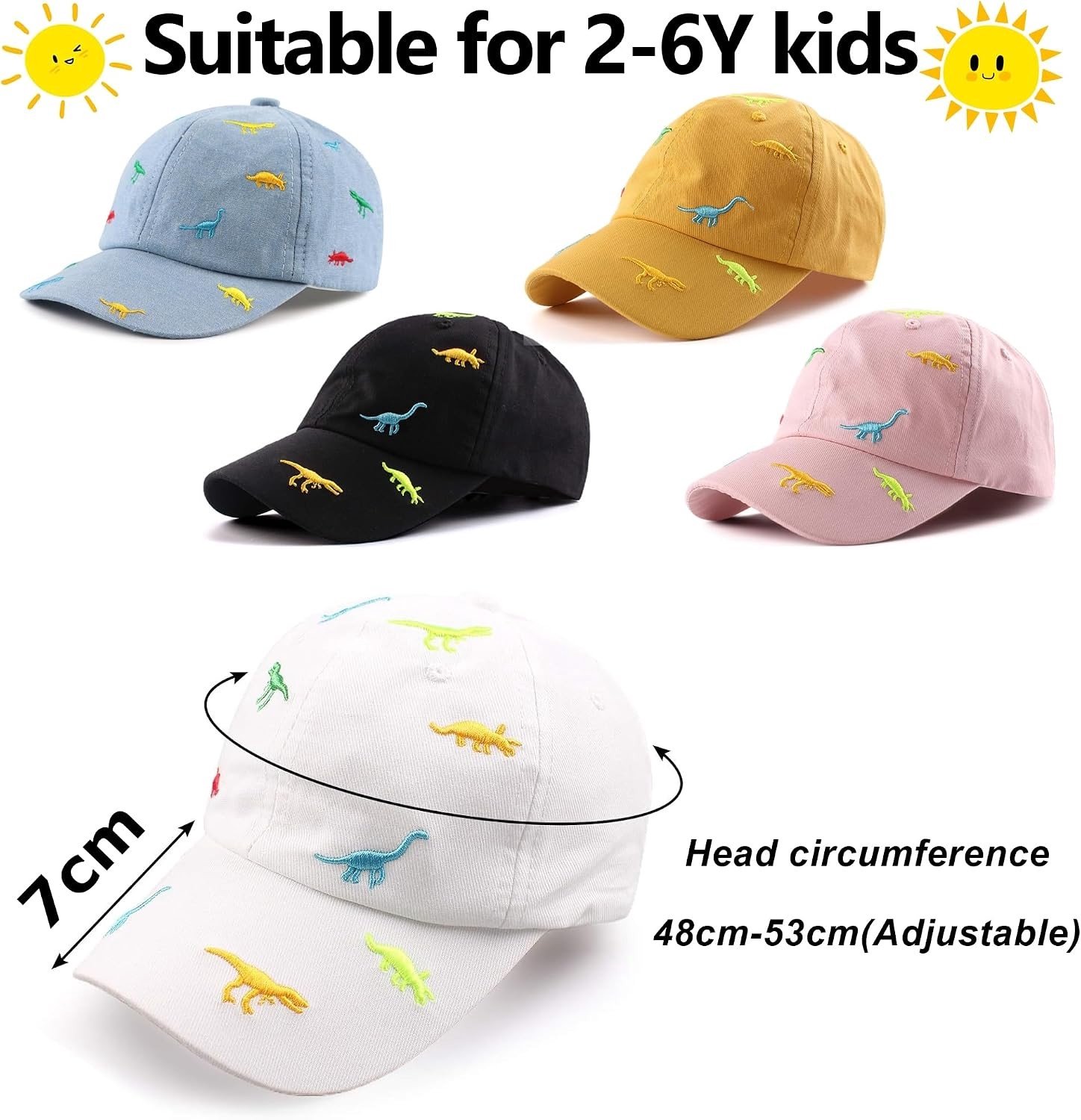 Zomer Baseball Cap voor Kinderen van 2-6 Jaar met Dinosaurus Motief, Ademend Katoen, Verstelbaar en UV-Bescherming voor Buitenactiviteiten en Sport