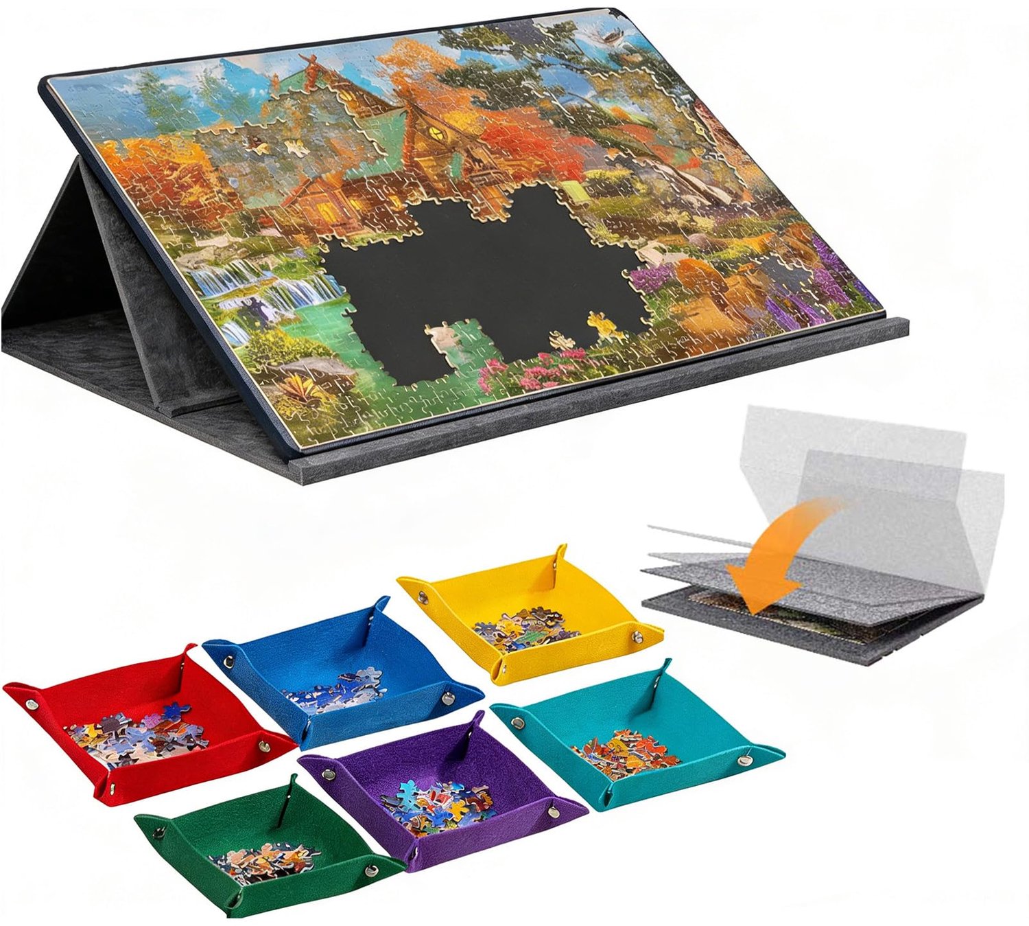 CAIEJSAEN Puzzeltafel 1000 stukjes, kantelbaar puzzelbord met 2-in-1 standaard en afdekking, superlicht vilten - ShopVlot