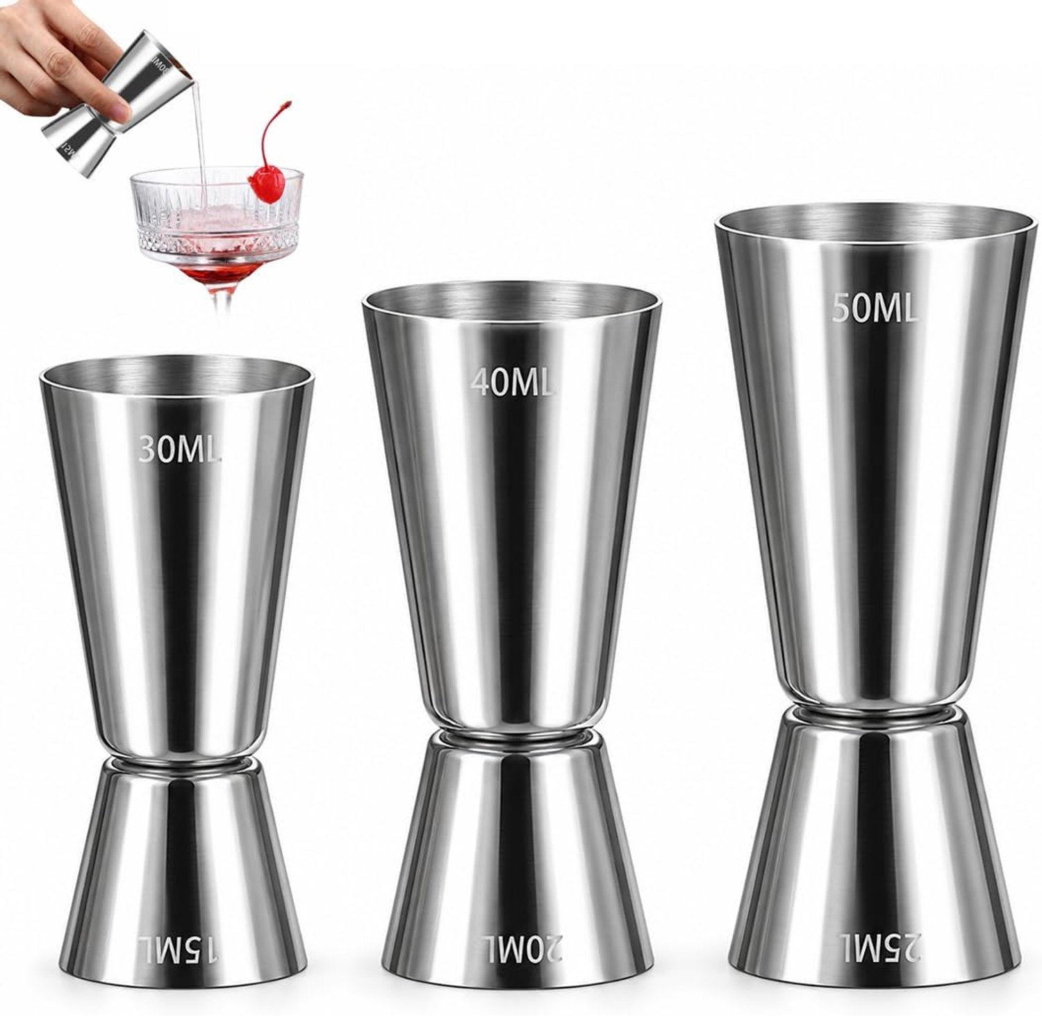Set van 3 maatbekers voor cocktails, professionele dranken, ontwerp met dubbele kop - ShopVlot