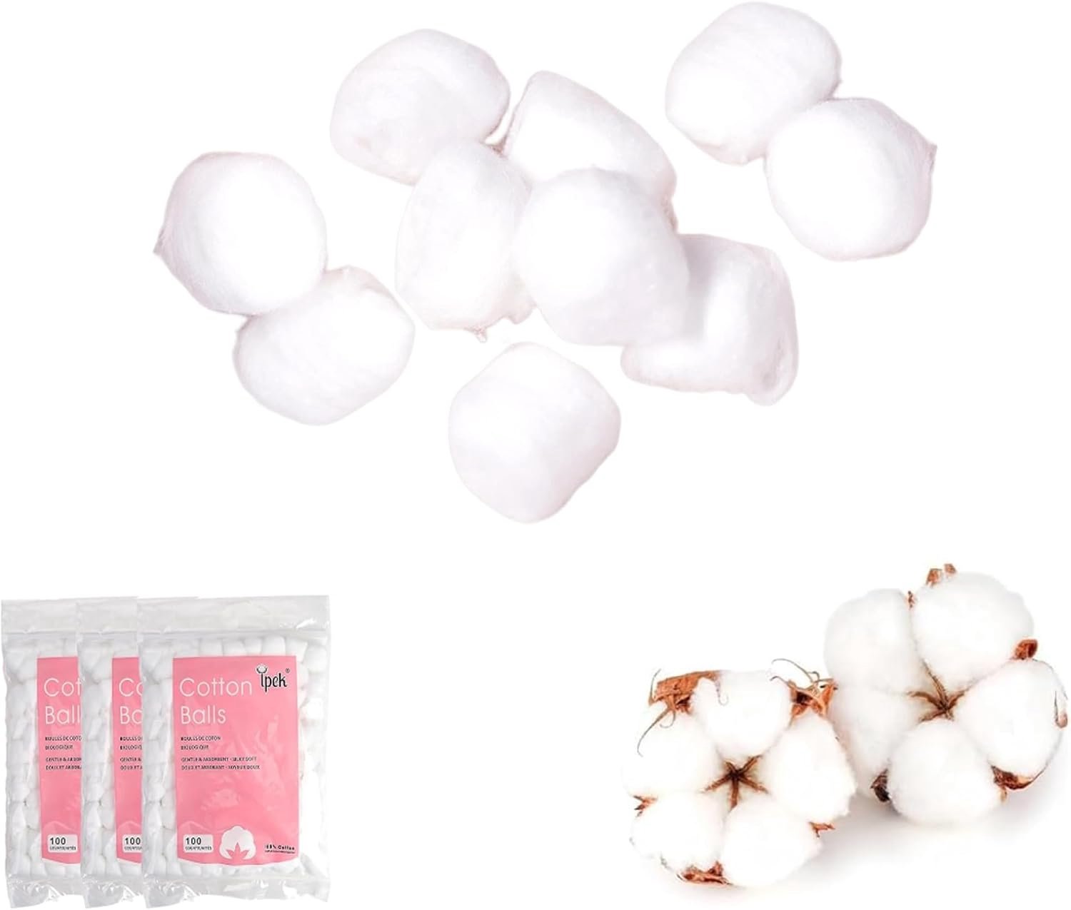 300 stuks make-up katoenen ballen, ontvet wattenballen, wattenballen, zachte wattenbolletjes, rond, wattenstaafjes - ShopVlot