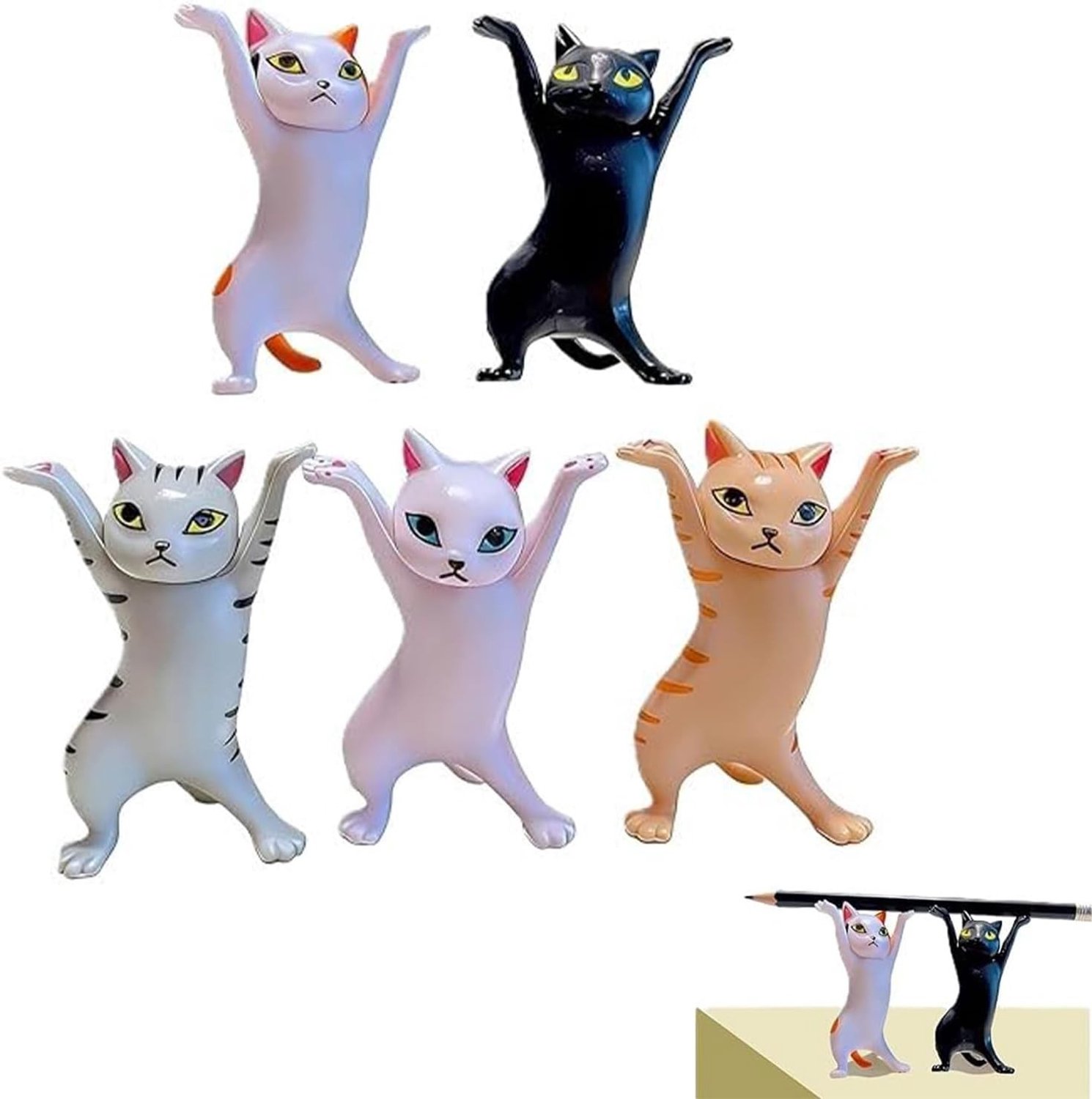 Decoratieve Mini Kat Figuren Set van 5 Stuks - Dansende Katjes in Hars voor Tafel, Tuin en Aquarium Decoratie