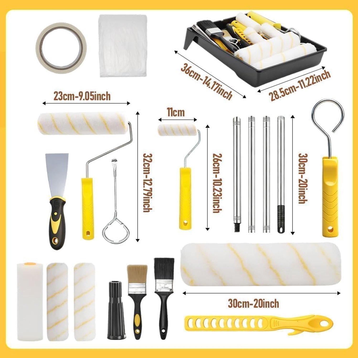 Verfrollerset 18-delig - Telescoopstang - Schilderset met accessoires - Ideaal voor schilderwerk - ShopVlot