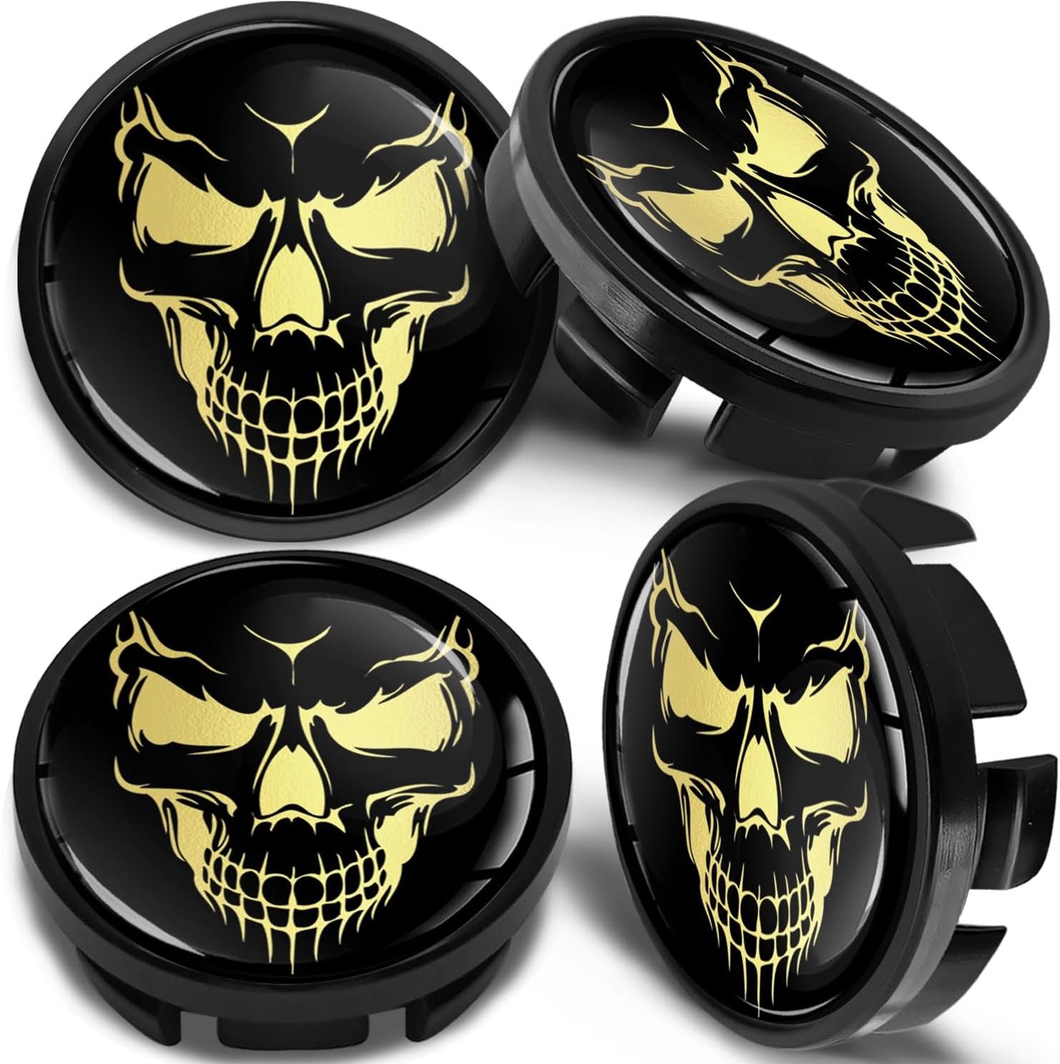 Hubcap 65 mm zwart - set van 4 - geschikt voor VW en Skoda - stijlvol design met doodskop - ShopVlot