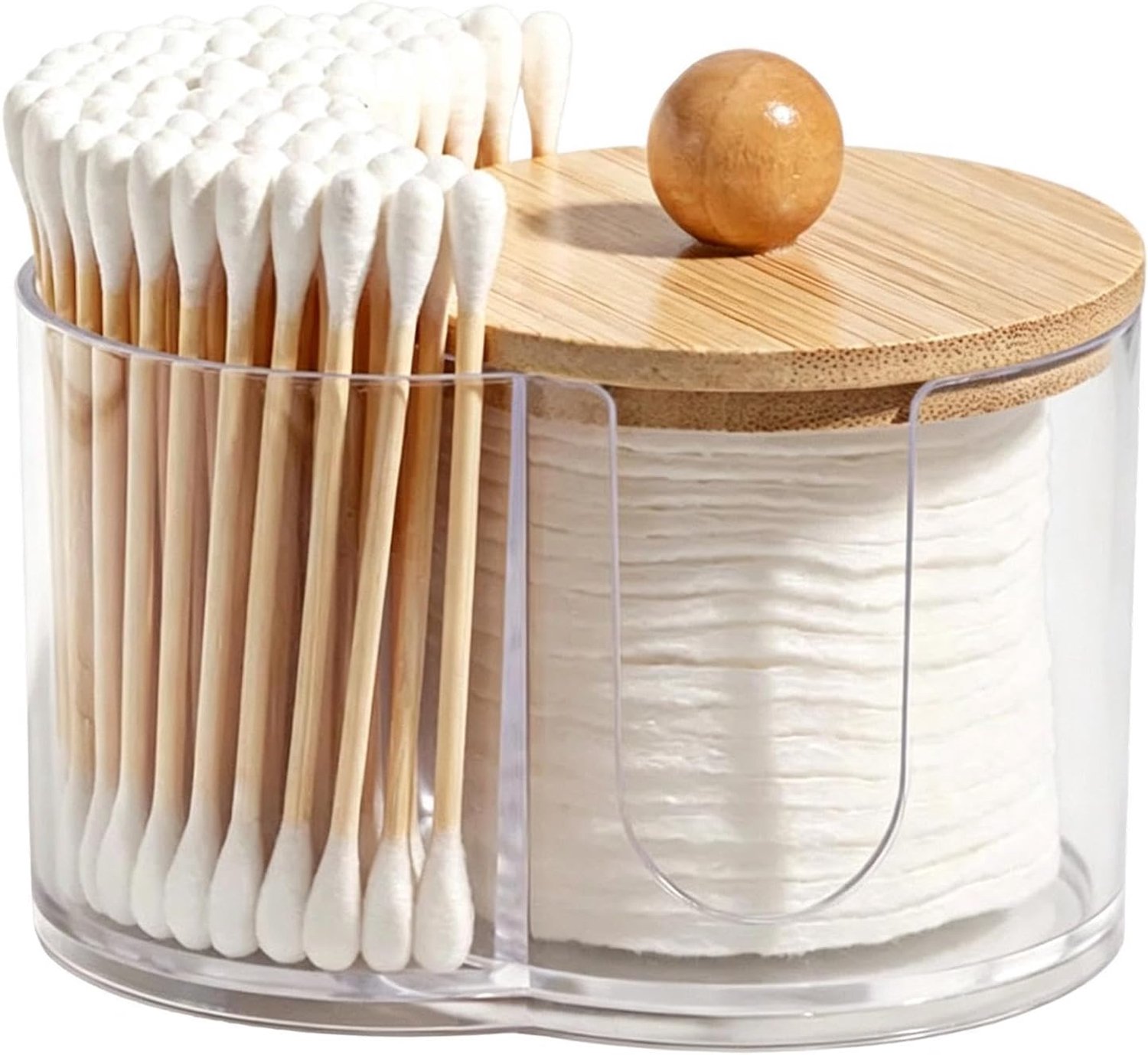 Wattenstaafje Dispenser Ronde Container - Transparante Badkamer Organizer