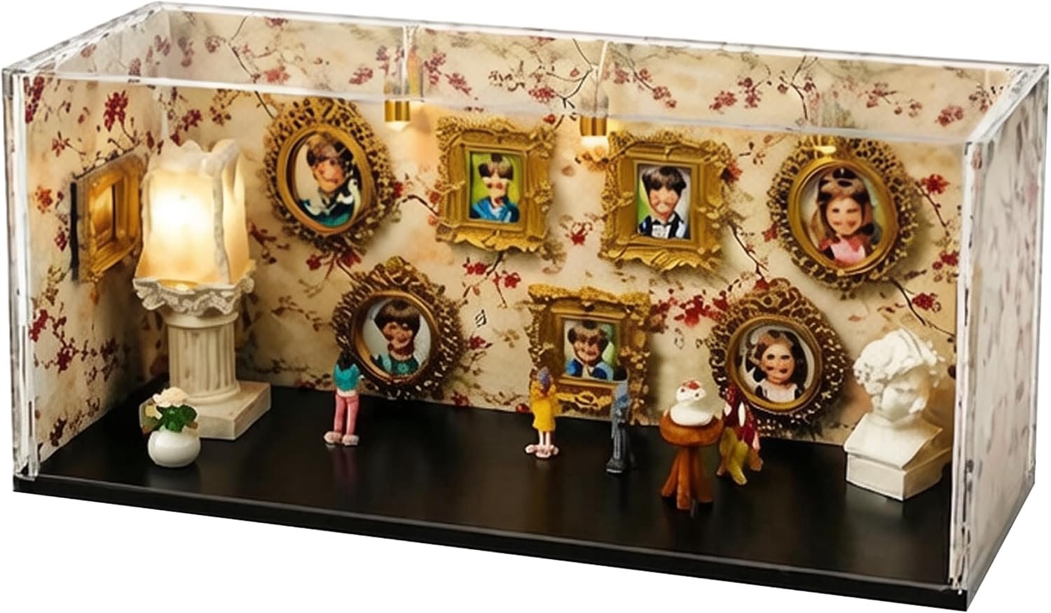Mini Frames Shadow Box Kit Mini Frames voor Shadow Box Memory Figurines Van Foto's Dozen Clear Acryl Display Dozen met Led Licht & Accessoires Goud.